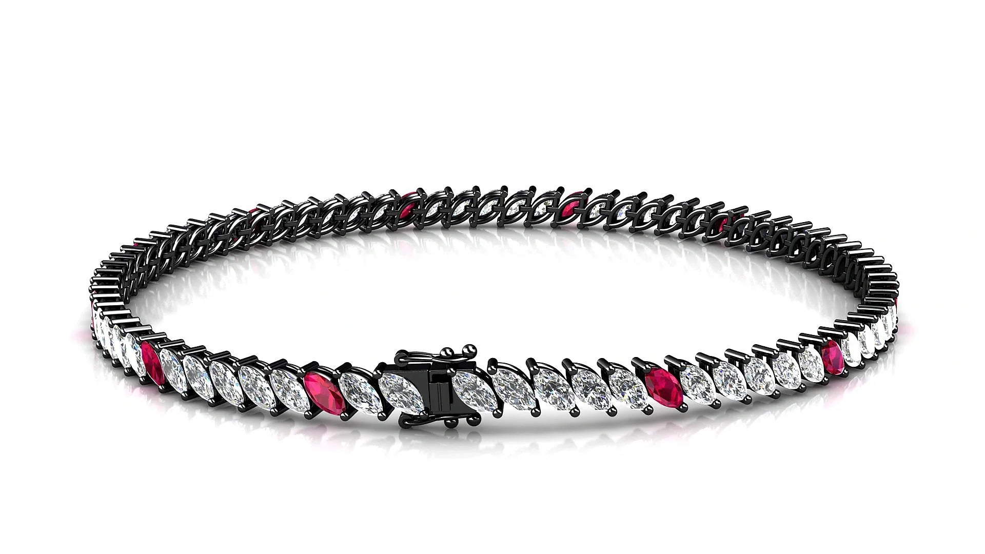 Venezia 1-5 | 18k Black Gold 4 x 2 mm Marquise Natural Ruby & Diamond 18 cm Tennis Bracelet