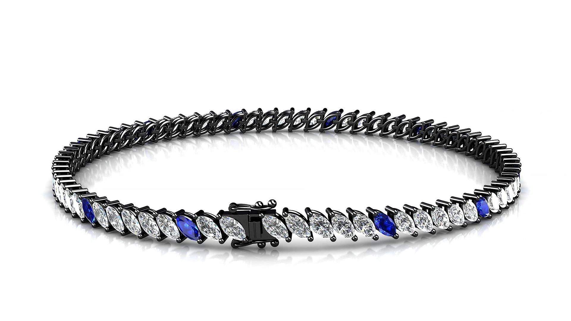 Venezia 1-5 | 18k Black Gold 4 x 2 mm Marquise Natural Sapphire & Diamond 15 cm Tennis Bracelet