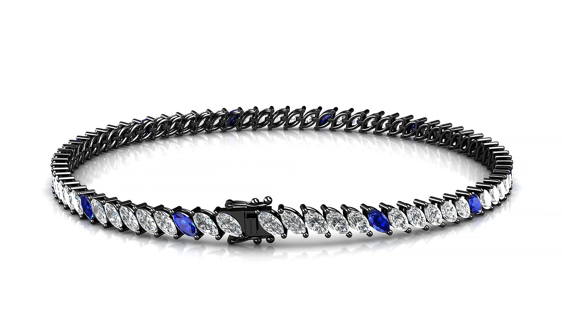 Venezia 1-5 | 18k Black Gold 4 x 2 mm Marquise Natural Sapphire & Diamond 18 cm Tennis Bracelet