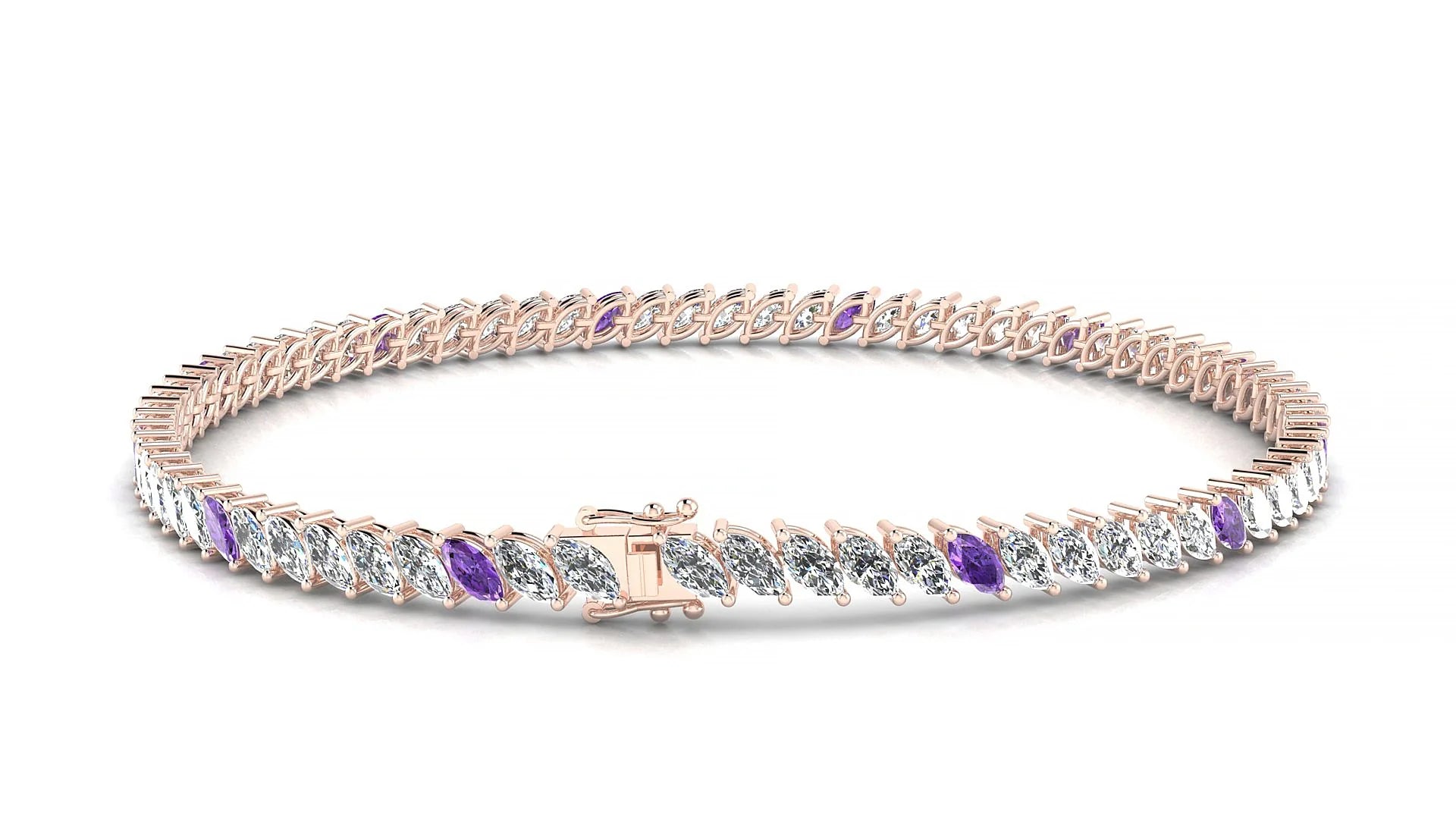 Venezia 1-5 | 18k Rose Gold 4 x 2 mm Marquise Natural Amethyst & Diamond Tennis Bracelet