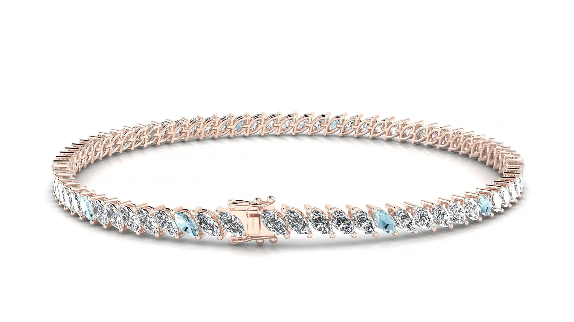 Venezia 1-5 | 18k Rose Gold 4 x 2 mm Marquise Natural Aquamarine & Diamond Tennis Bracelet