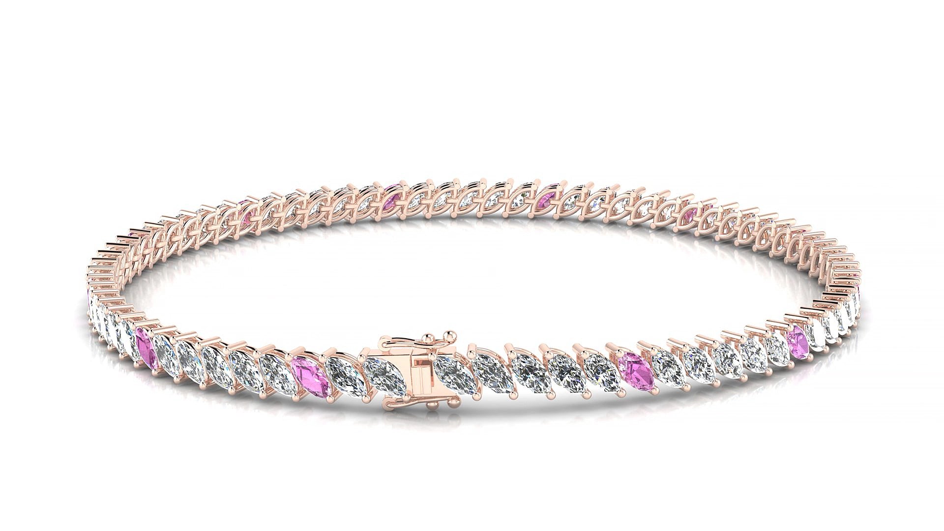 Venezia 1-5 | 18k Rose Gold 4 x 2 mm Marquise Natural Pink Sapphire & Diamond 15 cm Tennis Bracelet