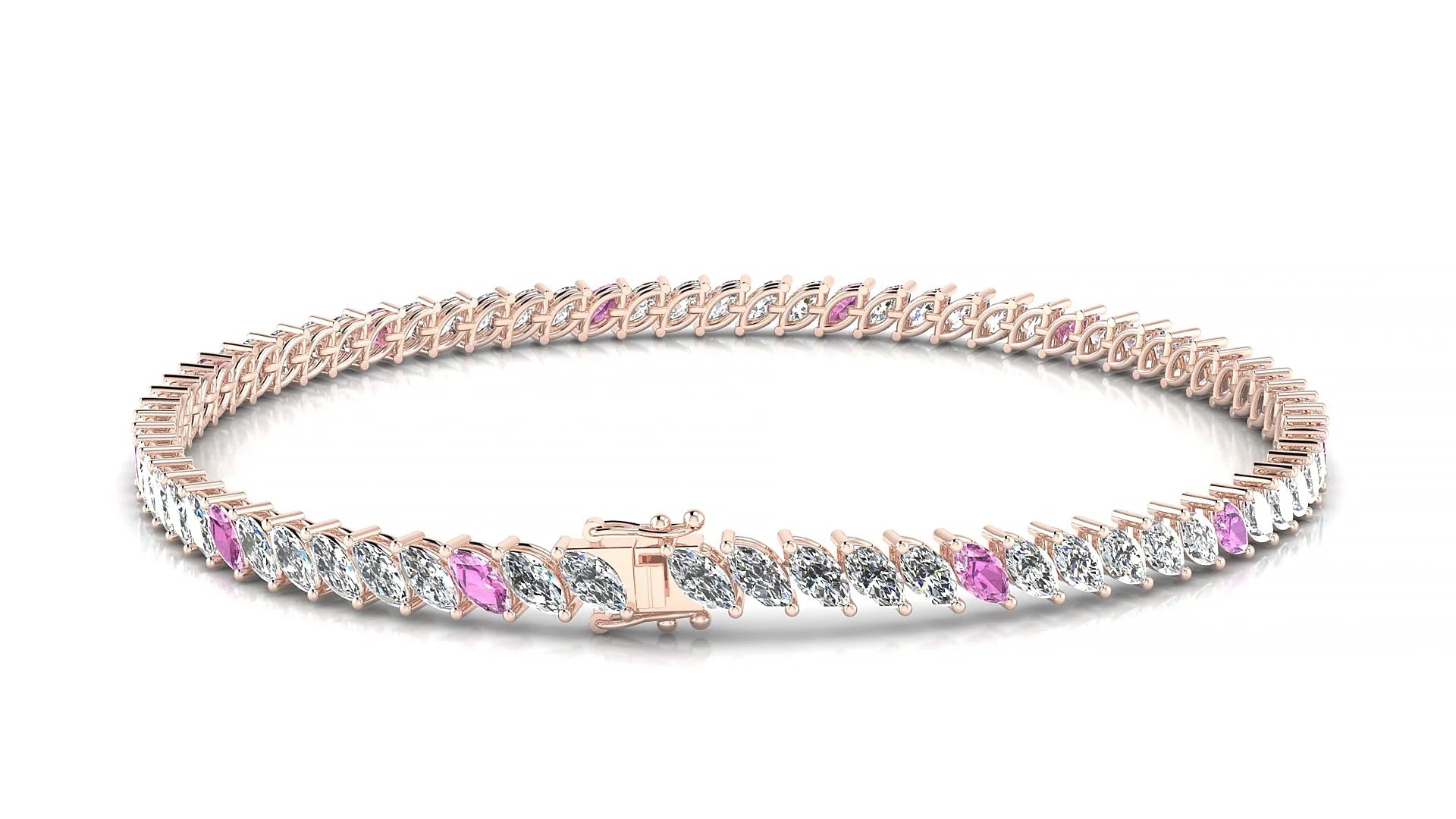 Venezia 1-5 | 18k Rose Gold 4 x 2 mm Marquise Natural Pink Sapphire & Diamond 18 cm Tennis Bracelet
