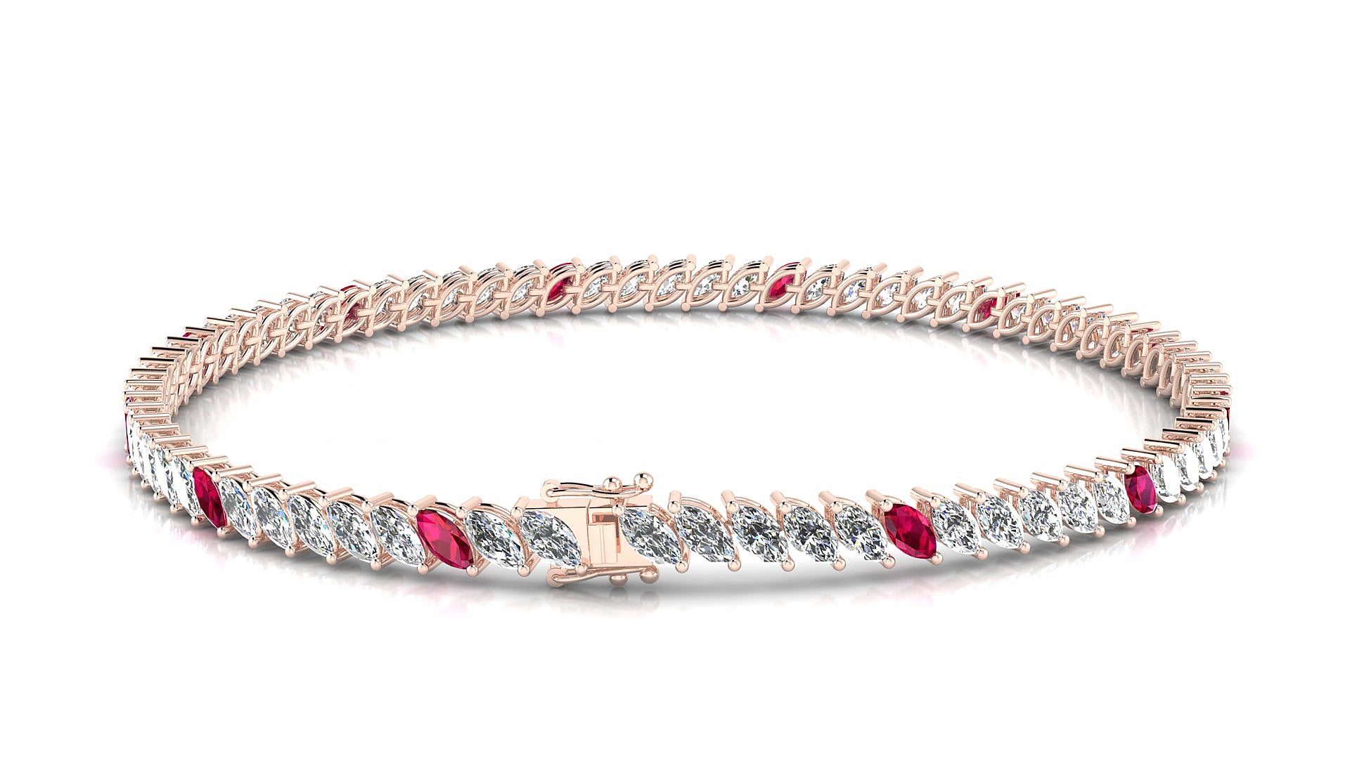 Venezia 1-5 | 18k Rose Gold 4 x 2 mm Marquise Natural Ruby & Diamond 15 cm Tennis Bracelet