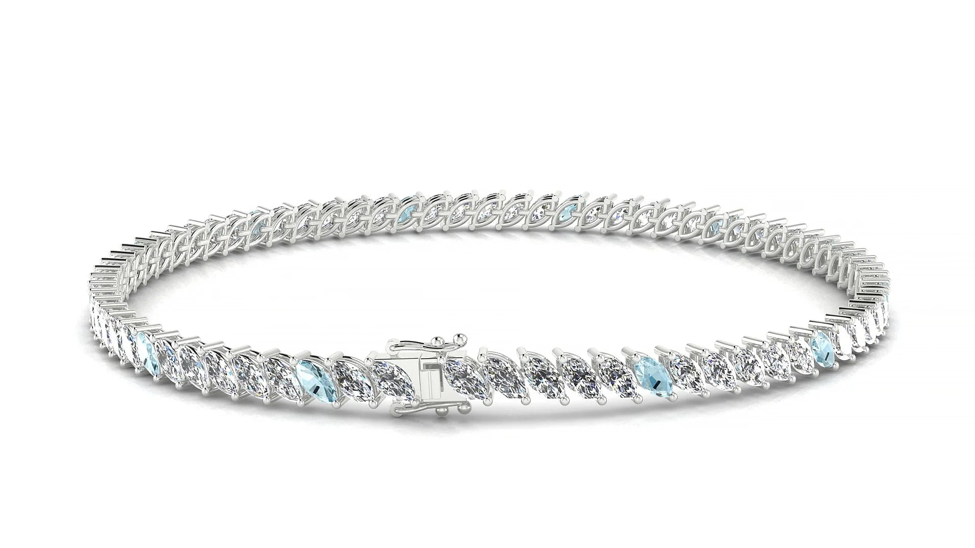 Venezia 1-5 | 18k White Gold 4 x 2 mm Marquise Natural Aquamarine & Diamond Tennis Bracelet