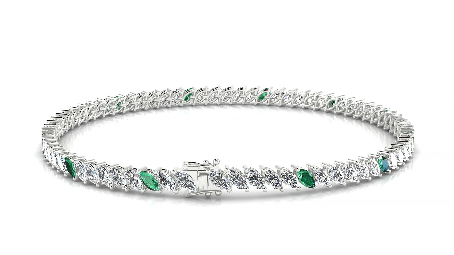 Venezia 1-5 | 18k White Gold 4 x 2 mm Marquise Natural Emerald & Diamond 17 cm Tennis Bracelet