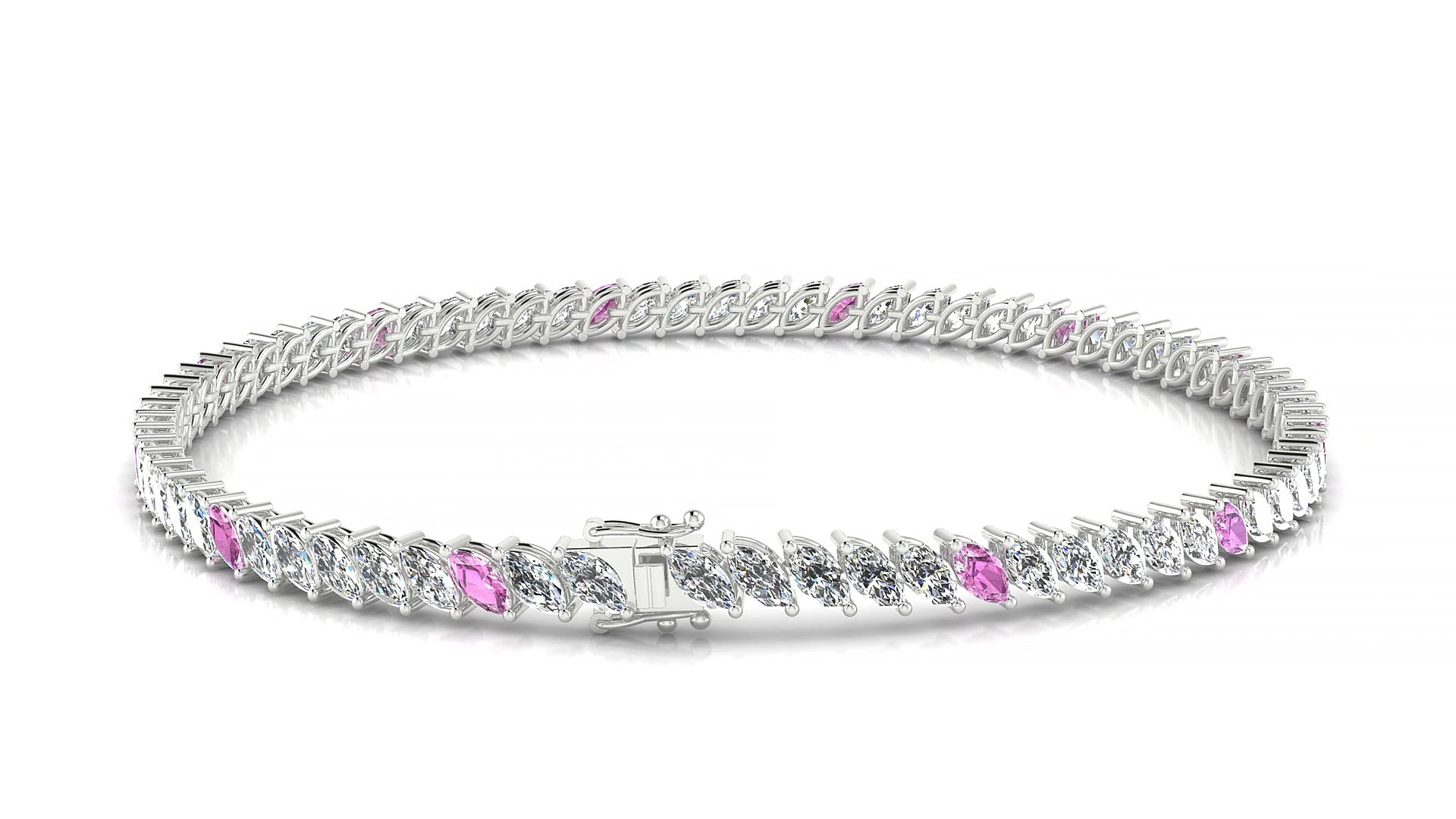 Venezia 1-5 | 18k White Gold 4 x 2 mm Marquise Natural Pink Sapphire & Diamond 18 cm Tennis Bracelet