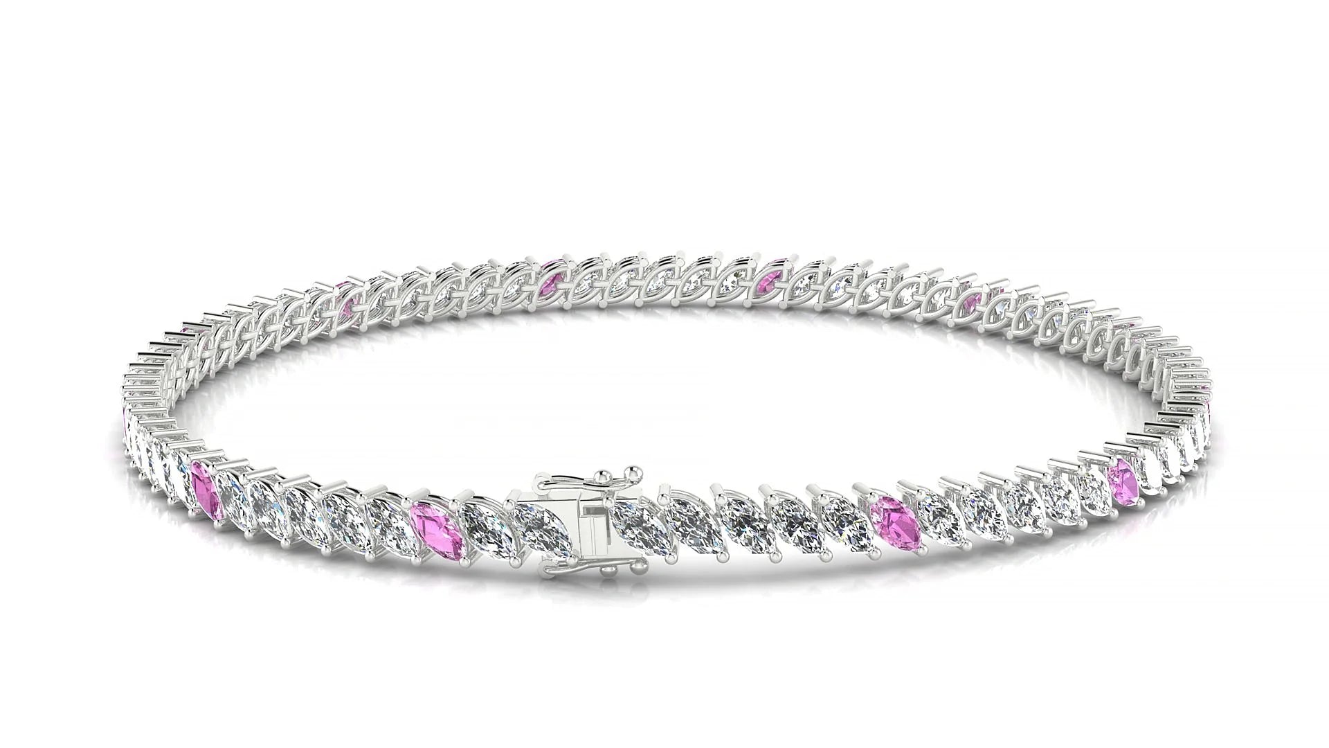 Venezia 1-5 | 18k White Gold 4 x 2 mm Marquise Natural Pink Sapphire & Diamond 18 cm Tennis Bracelet