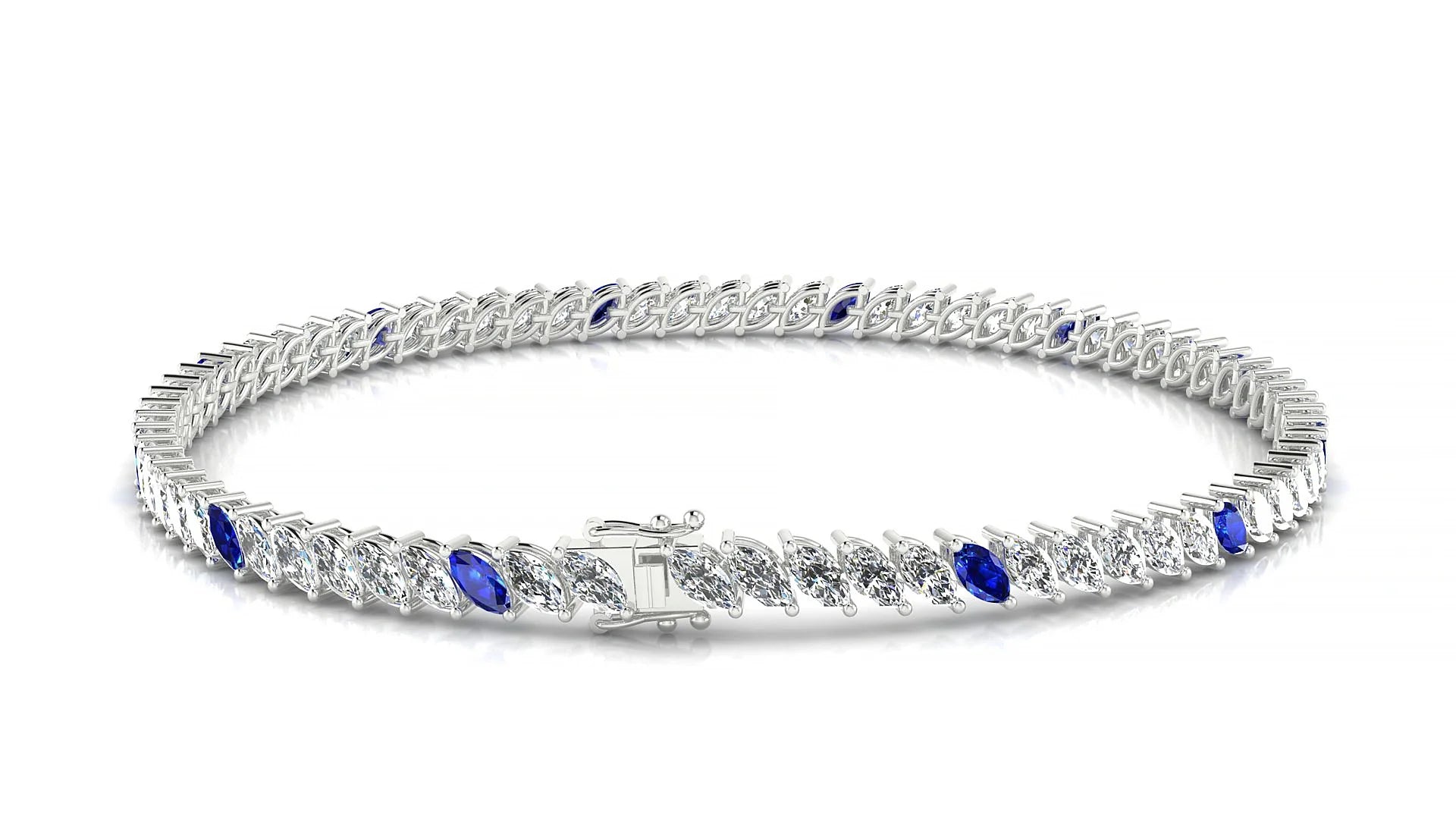 Venezia 1-5 | 18k White Gold 4 x 2 mm Marquise Natural Sapphire & Diamond 18 cm Tennis Bracelet