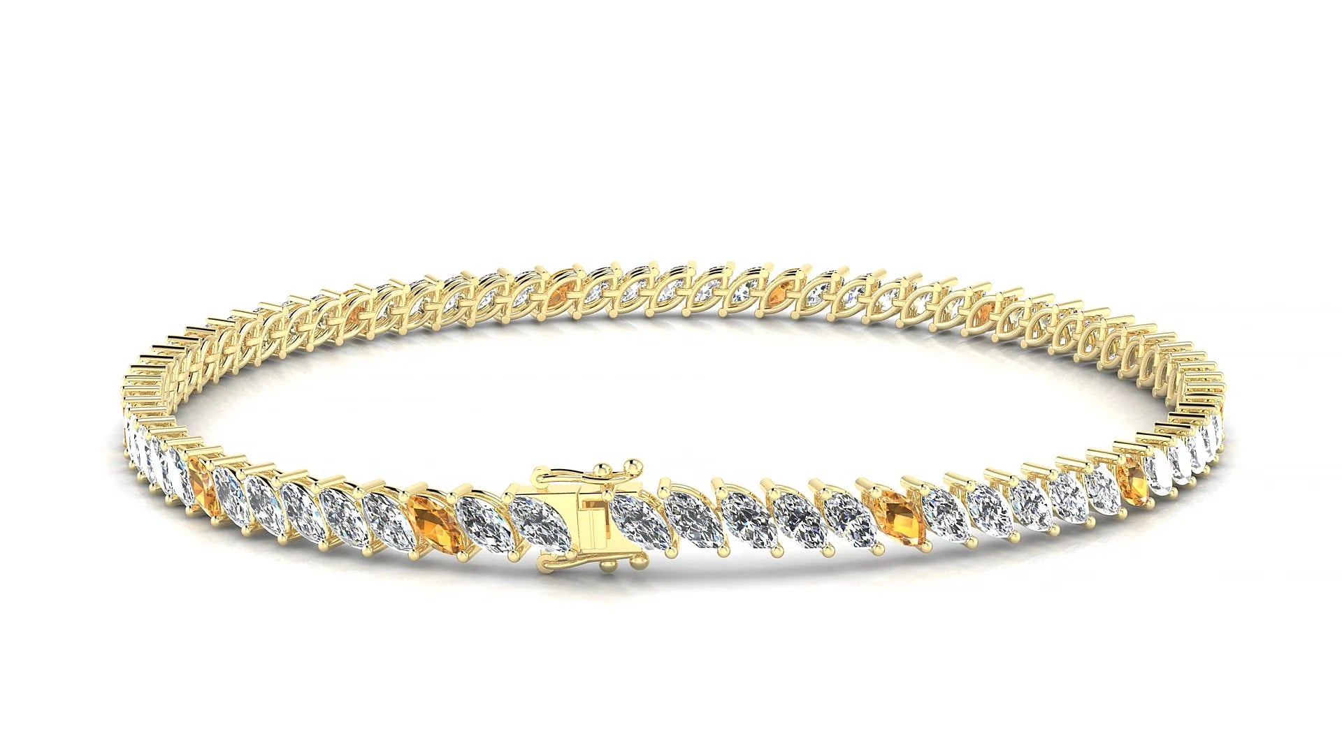 Venezia 1-5 | 18k Yellow Gold 4 x 2 mm Marquise Natural Citrine & Diamond Tennis Bracelet