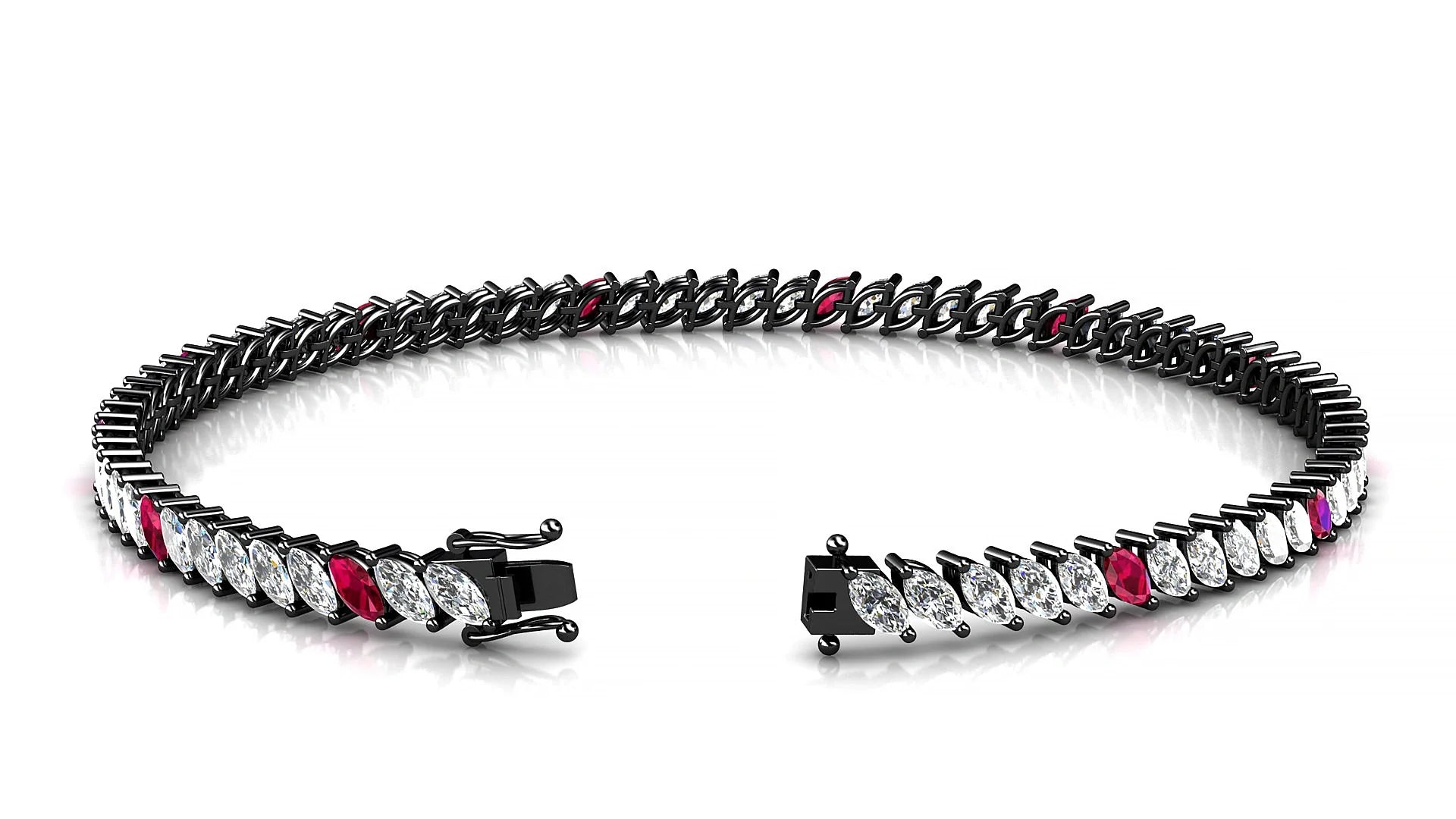 Venezia 1-5 | 18k Black Gold 4 x 2 mm Marquise Natural Ruby & Diamond 18 cm Tennis Bracelet