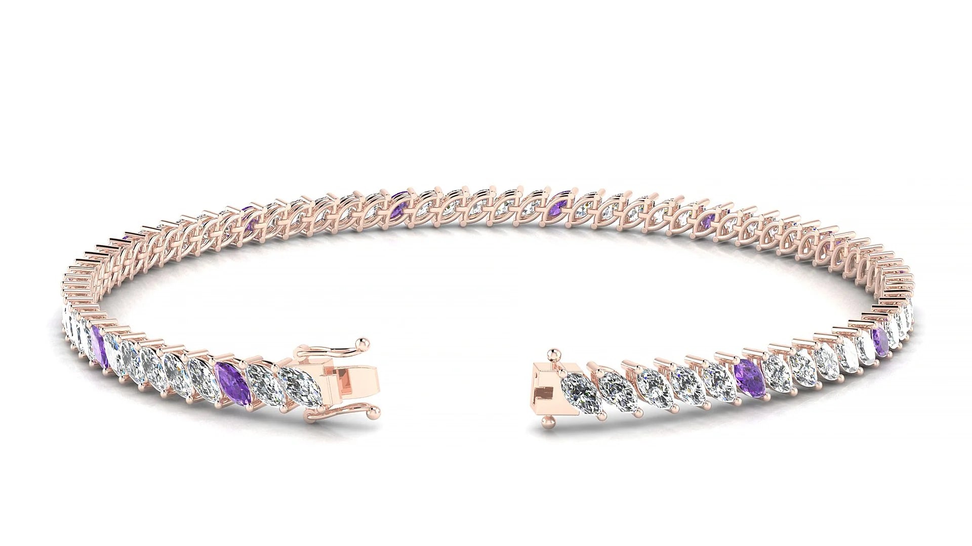 Venezia 1-5 | 18k Rose Gold 4 x 2 mm Marquise Natural Amethyst & Diamond Tennis Bracelet