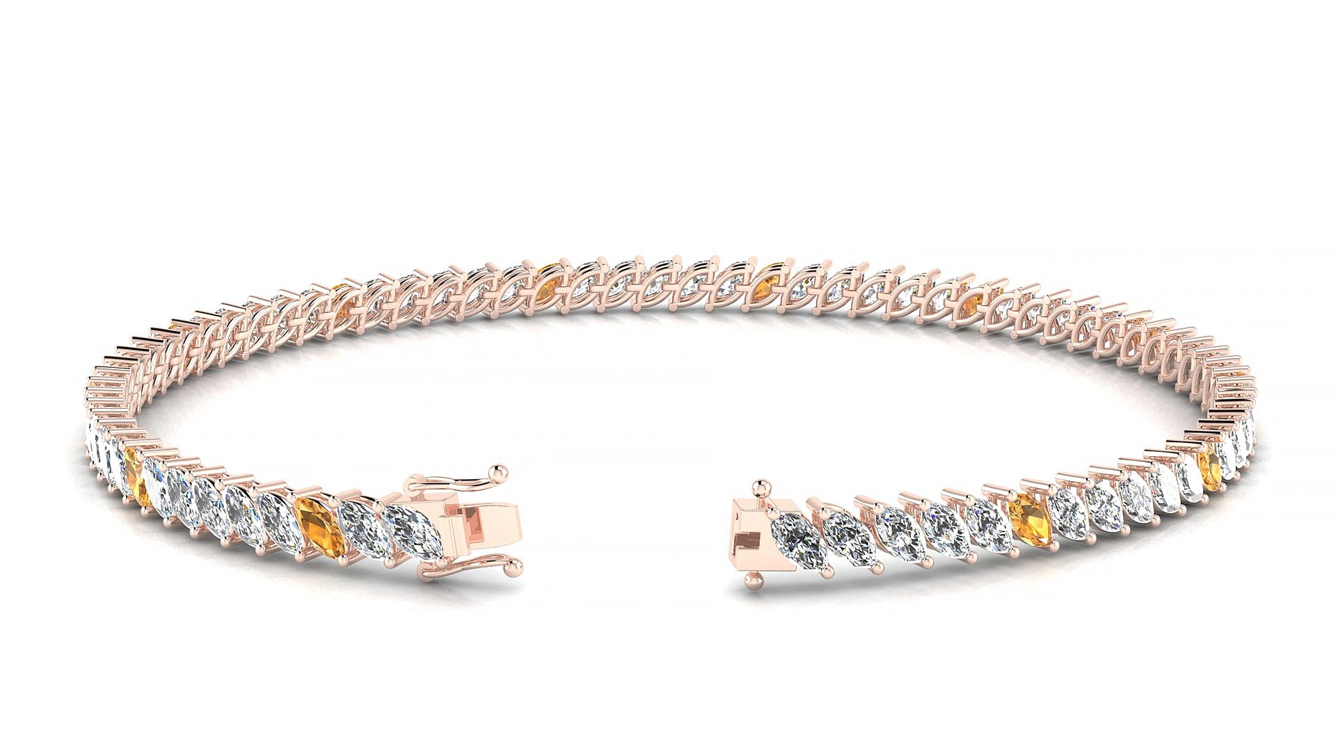Venezia 1-5 | 18k Rose Gold 4 x 2 mm Marquise Natural Citrine & Diamond 20 cm Tennis Bracelet