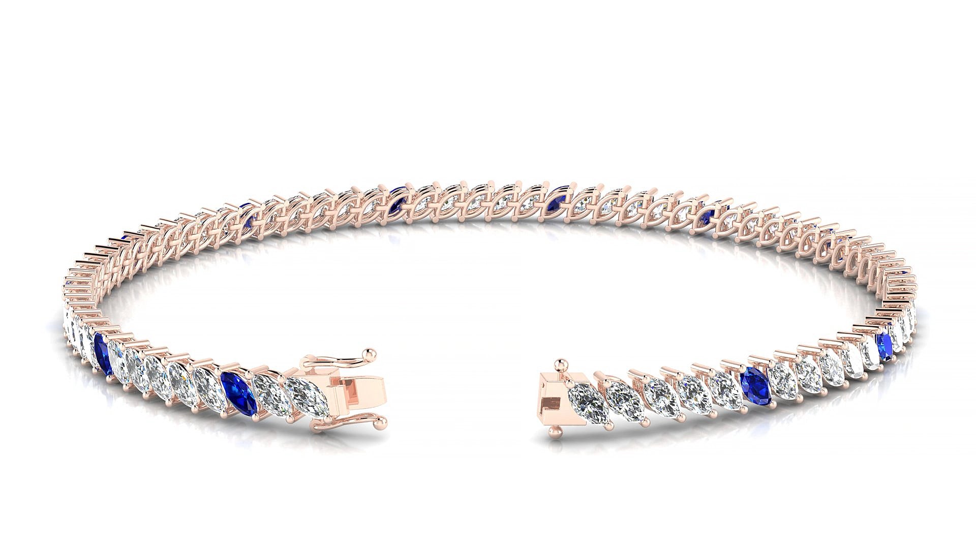 Venezia 1-5 | 18k Rose Gold 4 x 2 mm Marquise Natural Sapphire & Diamond 18 cm Tennis Bracelet