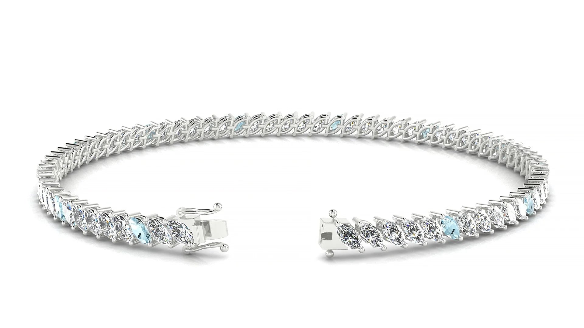 Venezia 1-5 | 18k White Gold 4 x 2 mm Marquise Natural Aquamarine & Diamond Tennis Bracelet