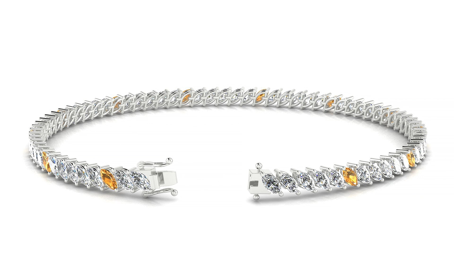 Venezia 1-5 | 18k White Gold 4 x 2 mm Marquise Natural Citrine & Diamond 18 cm Tennis Bracelet