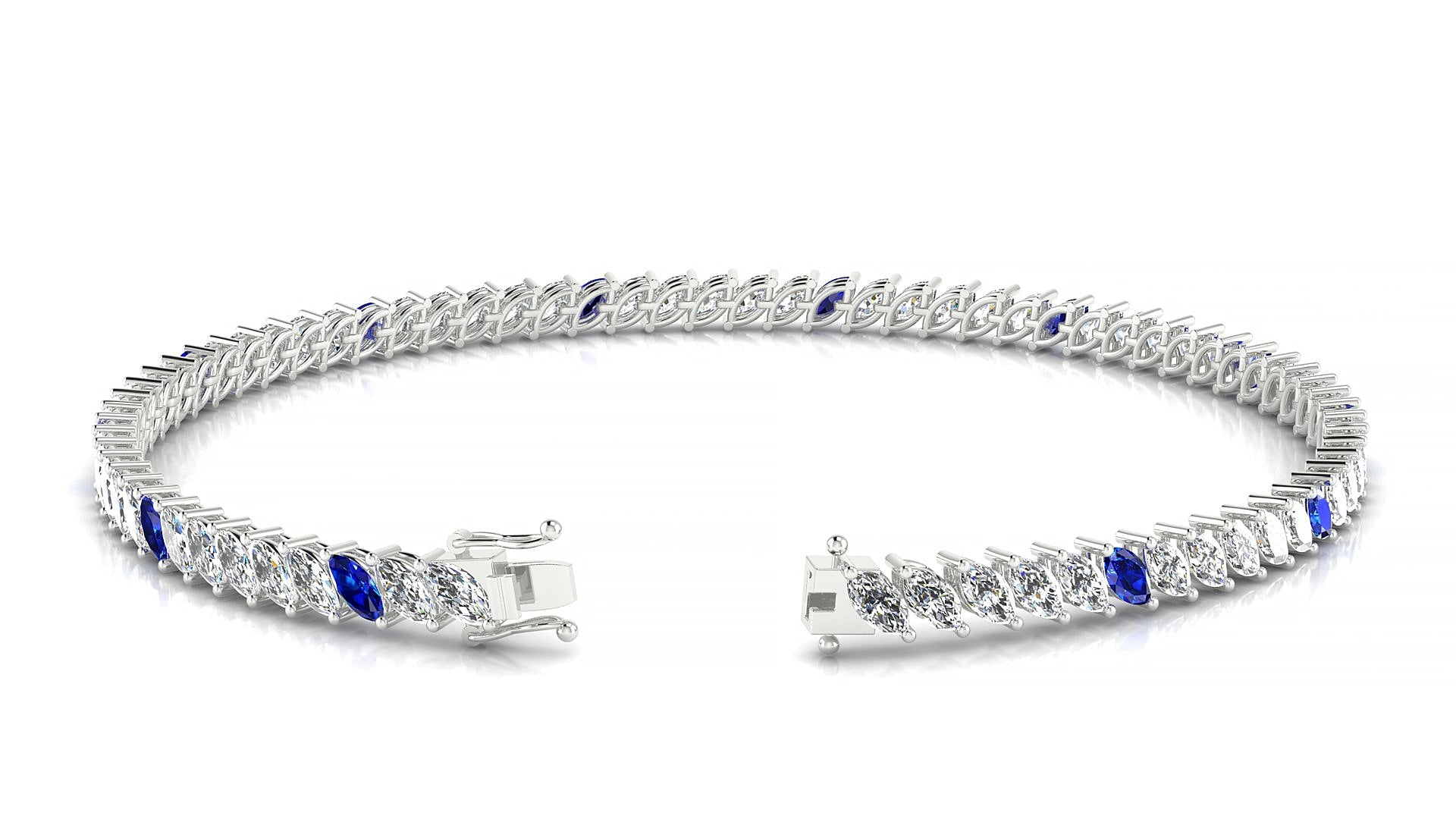 Venezia 1-5 | 18k White Gold 4 x 2 mm Marquise Natural Sapphire & Diamond 19 cm Tennis Bracelet