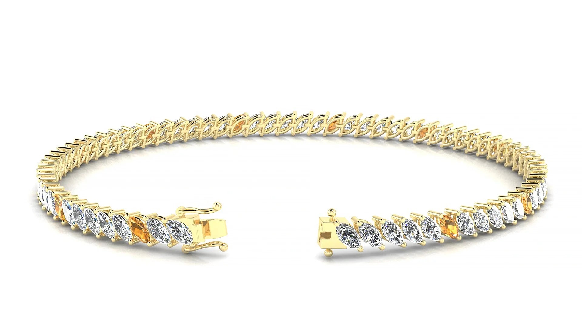 Venezia 1-5 | 18k Yellow Gold 4 x 2 mm Marquise Natural Citrine & Diamond Tennis Bracelet