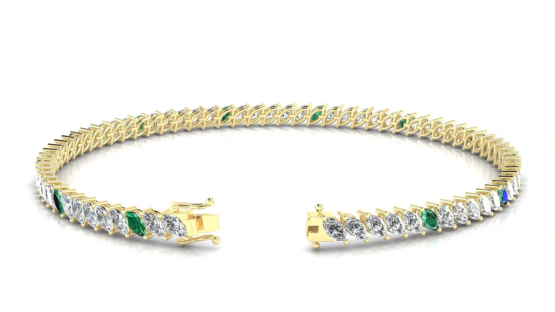 Venezia 1-5 | 18k Yellow Gold 4 x 2 mm Marquise Natural Emerald & Diamond 15 cm Tennis Bracelet