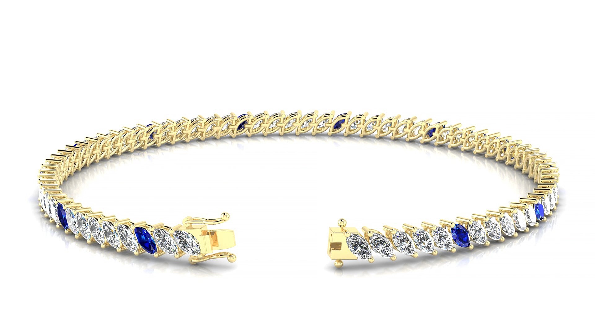 Venezia 1-5 | 18k Yellow Gold 4 x 2 mm Marquise Natural Sapphire & Diamond 15 cm Tennis Bracelet