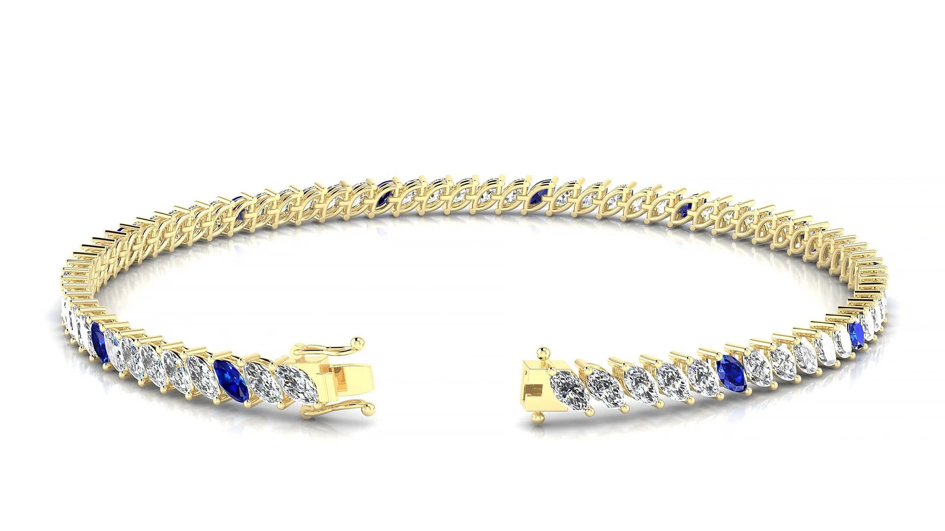 Venezia 1-5 | 18k Yellow Gold 4 x 2 mm Marquise Natural Sapphire & Diamond 18 cm Tennis Bracelet