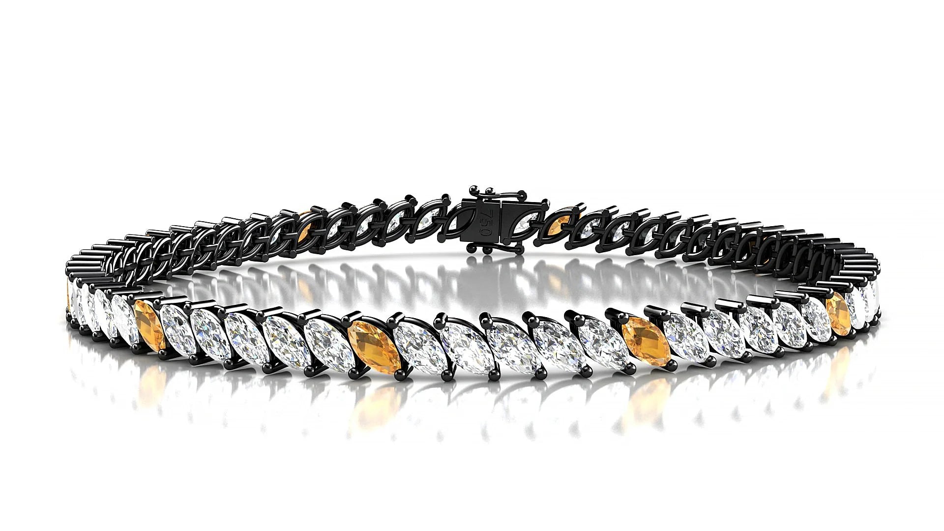 Venezia 1-5 | 18k Black Gold 5 x 2.5 mm Marquise Natural Citrine & Diamond Tennis Bracelet