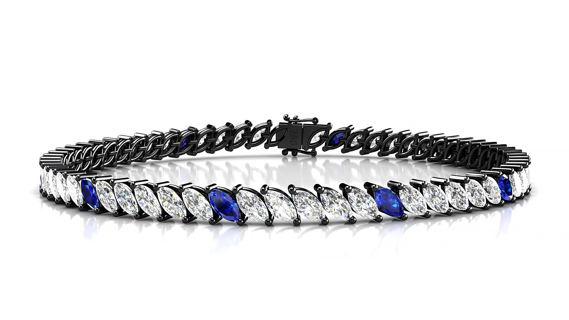 Venezia 1-5 | 18k Black Gold 5 x 2.5 mm Marquise Natural Sapphire & Diamond 15 cm Tennis Bracelet