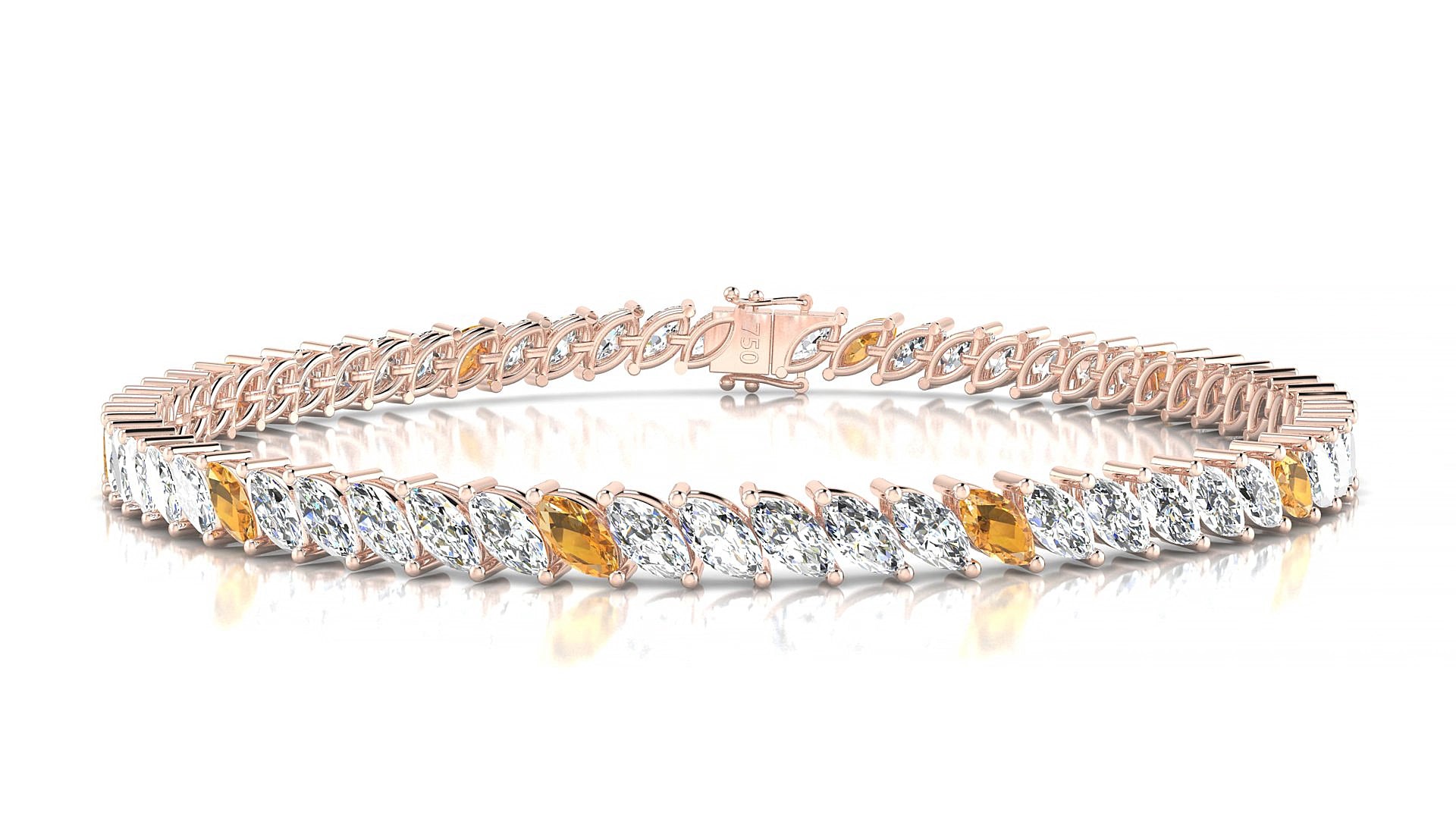 Venezia 1-5 | 18k Rose Gold 5 x 2.5 mm Marquise Natural Citrine & Diamond 18 cm Tennis Bracelet