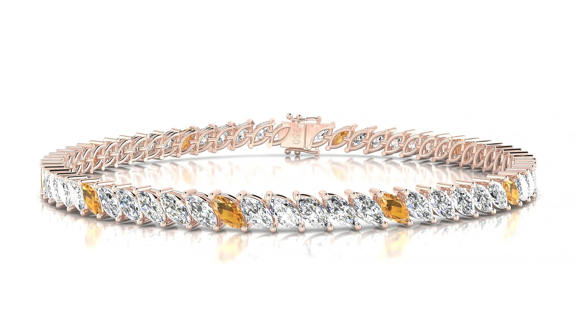 Venezia 1-5 | 18k Rose Gold 5 x 2.5 mm Marquise Natural Citrine & Diamond Tennis Bracelet