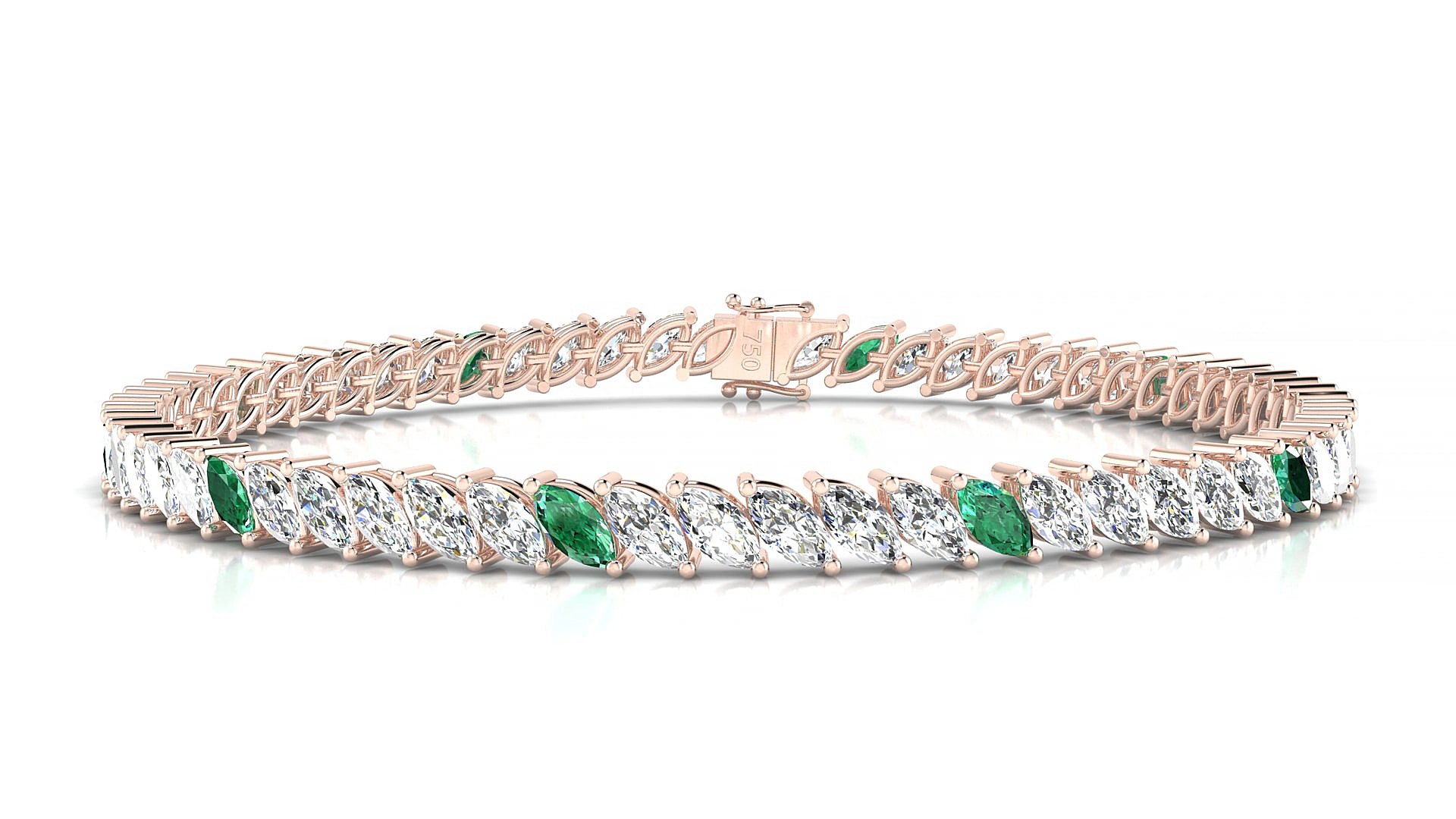 Venezia 1-5 | 18k Rose Gold 5 x 2.5 mm Marquise Natural Emerald & Diamond 20 cm Tennis Bracelet