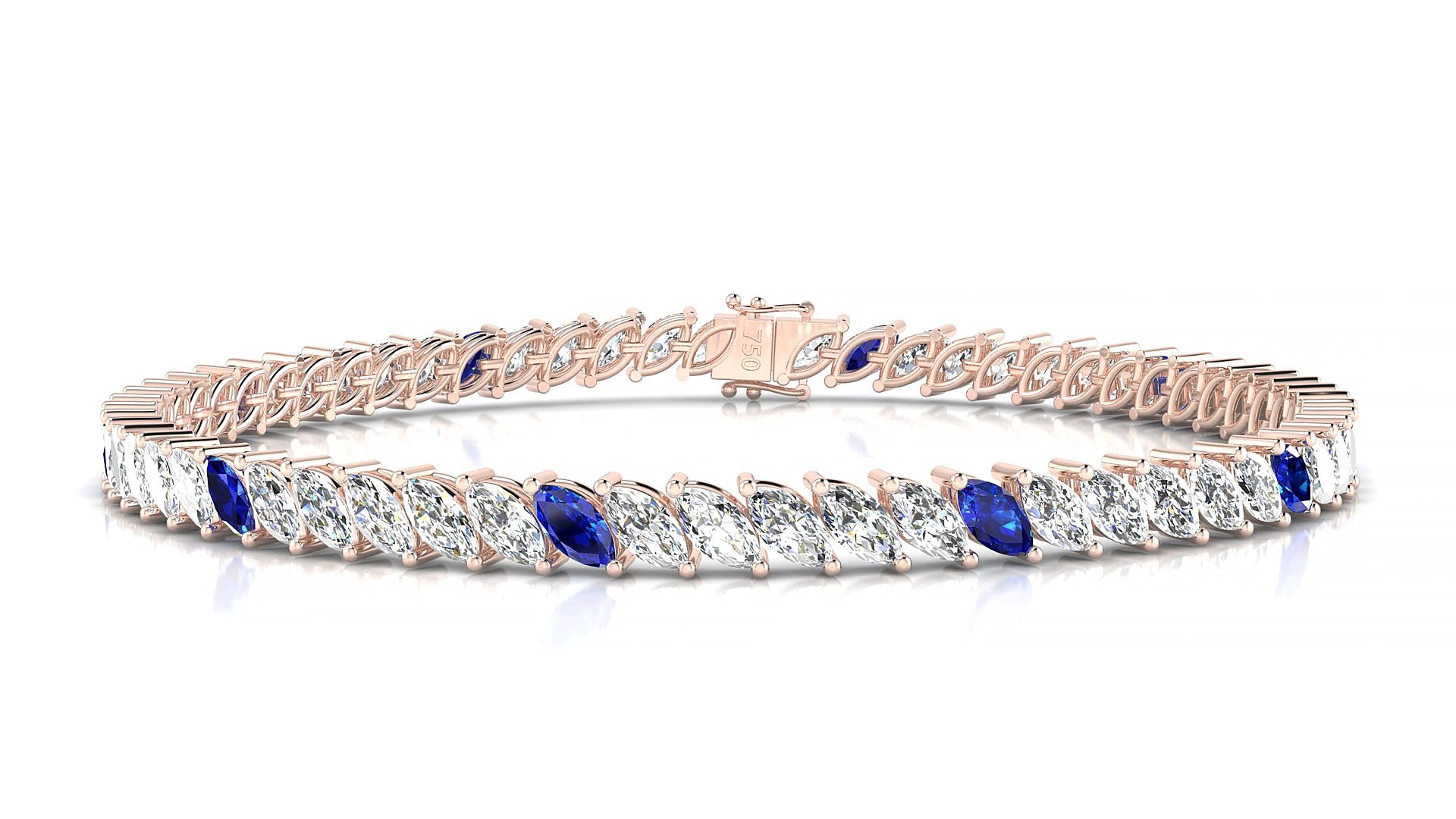 Venezia 1-5 | 18k Rose Gold 5 x 2.5 mm Marquise Natural Sapphire & Diamond 15 cm Tennis Bracelet