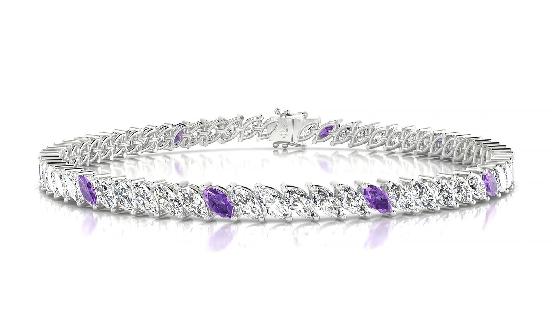 Venezia 1-5 | 18k White Gold 5 x 2.5 mm Marquise Natural Amethyst & Diamond Tennis Bracelet