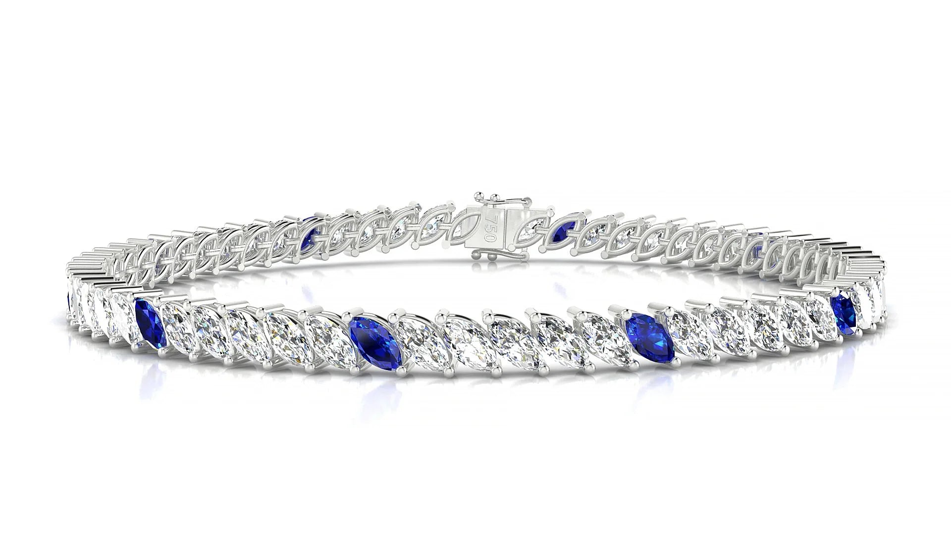 Venezia 1-5 | 18k White Gold 5 x 2.5 mm Marquise Natural Sapphire & Diamond 18 cm Tennis Bracelet