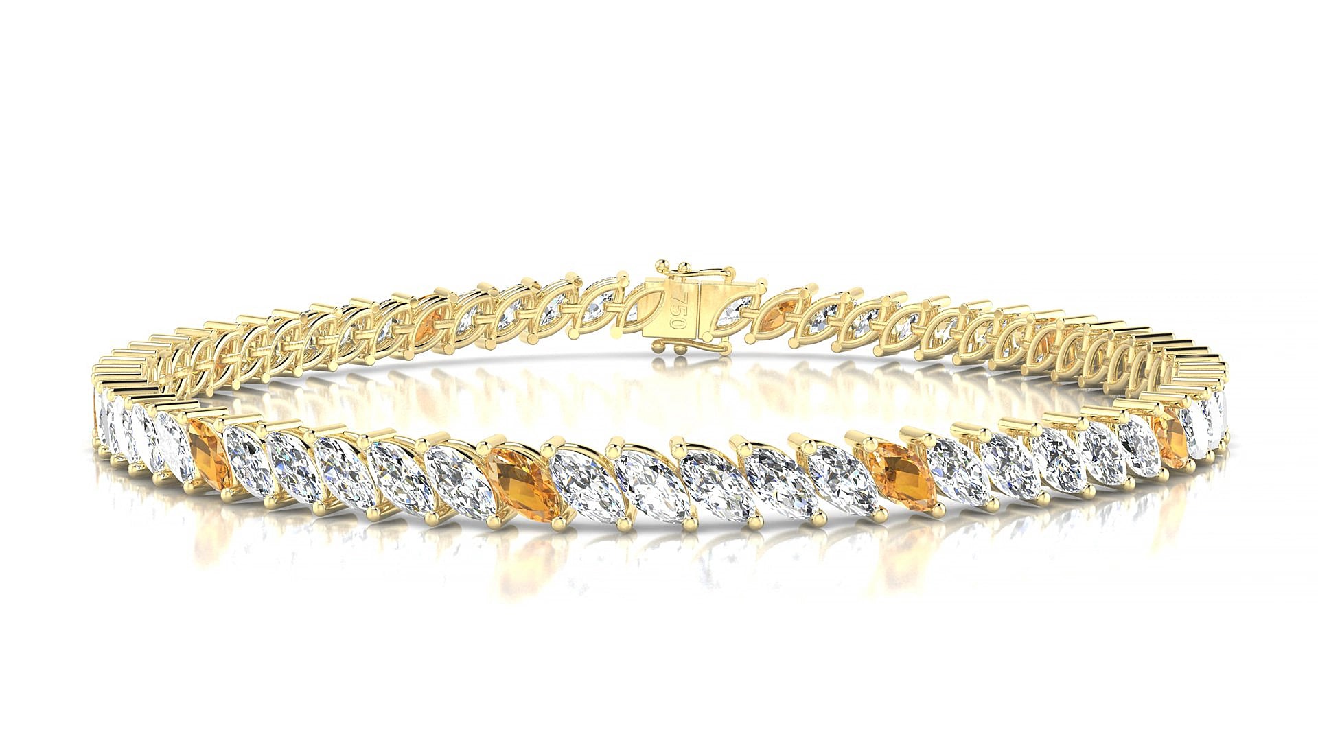 Venezia 1-5 | 18k Yellow Gold 5 x 2.5 mm Marquise Natural Citrine & Diamond 18 cm Tennis Bracelet
