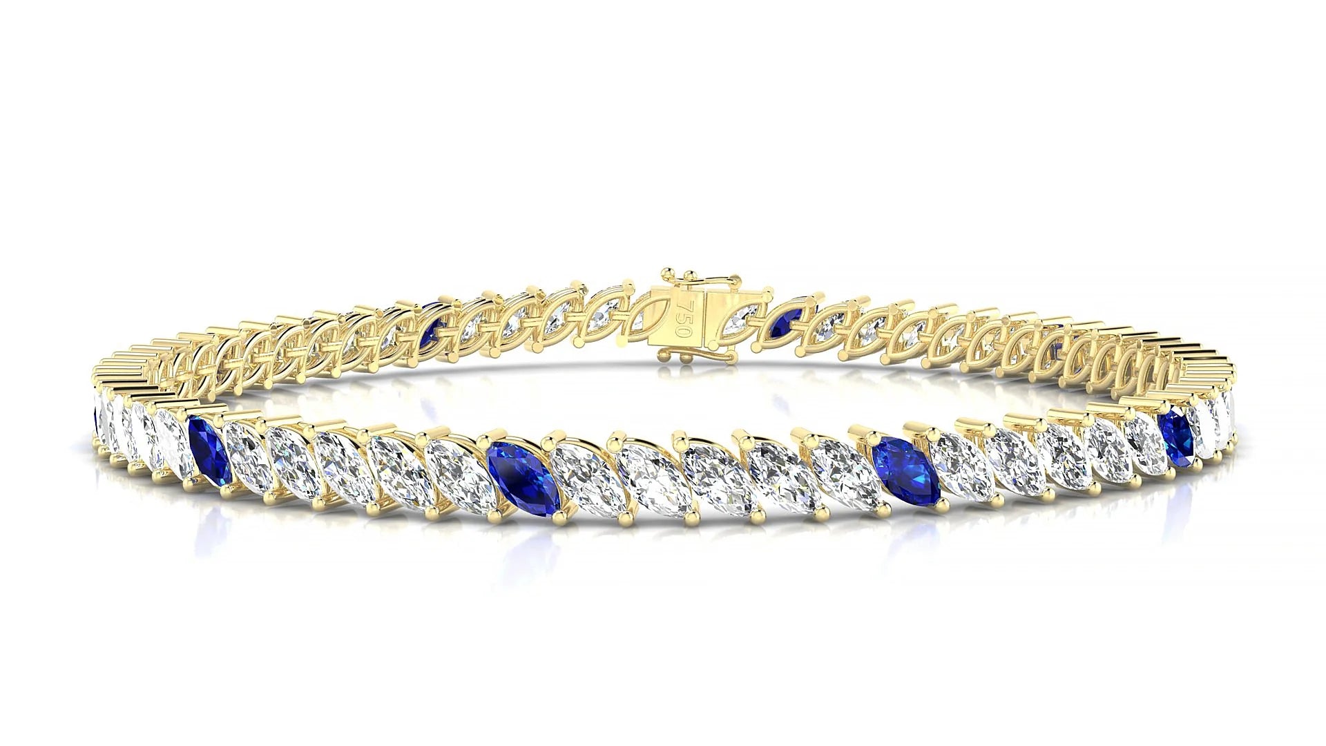 Venezia 1-5 | 18k Yellow Gold 5 x 2.5 mm Marquise Natural Sapphire & Diamond 18 cm Tennis Bracelet