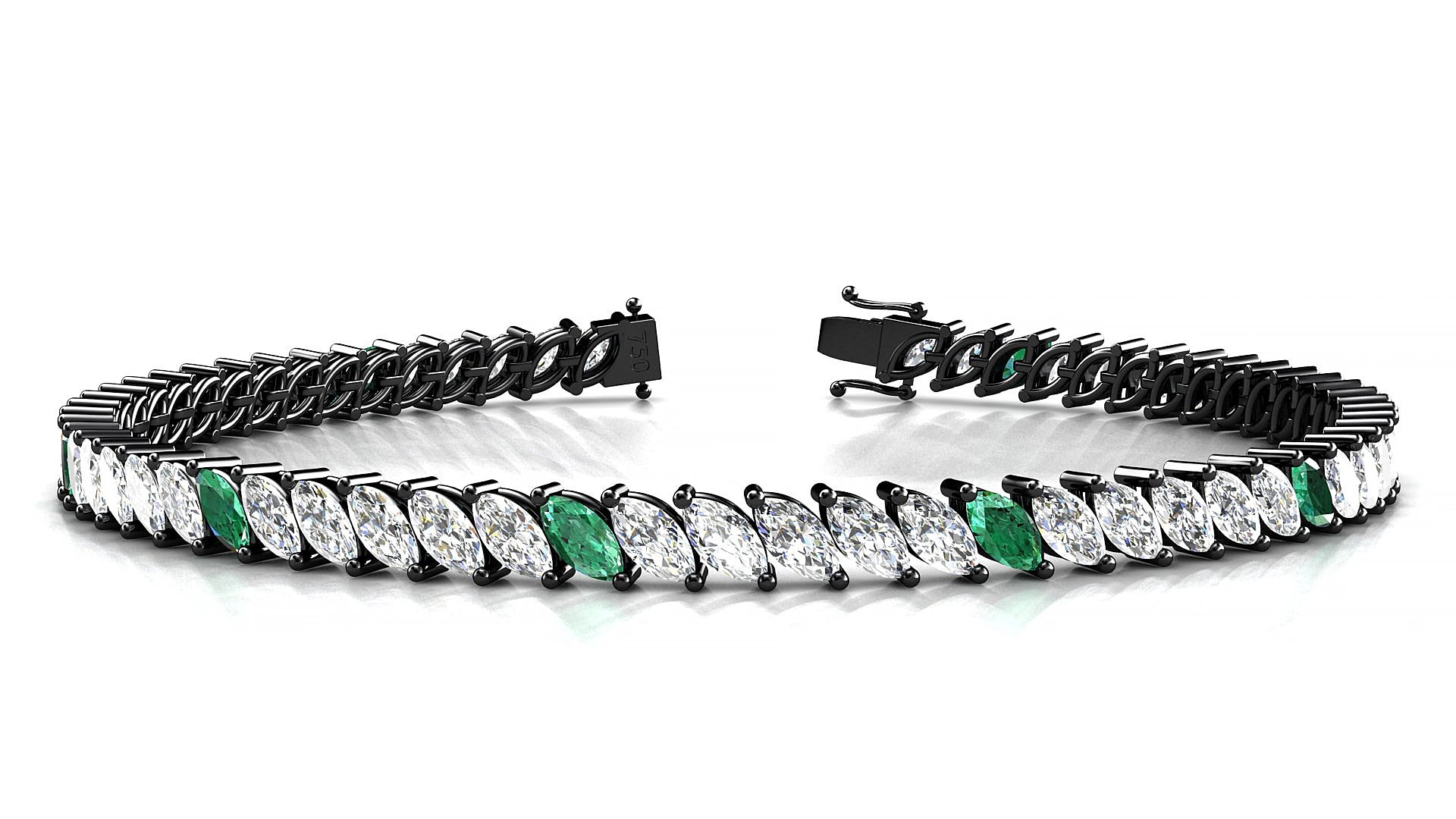 Venezia 1-5 | 18k Black Gold 5 x 2.5 mm Marquise Natural Emerald & Diamond 19 cm Tennis Bracelet
