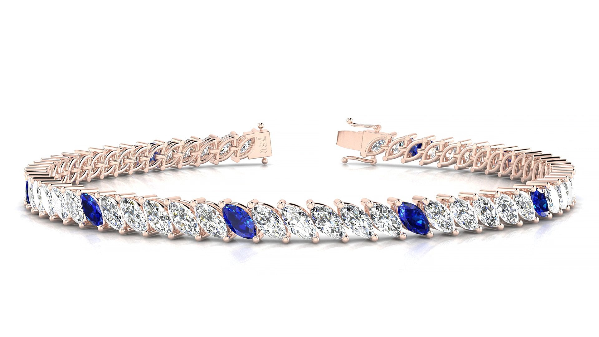 Venezia 1-5 | 18k Rose Gold 5 x 2.5 mm Marquise Natural Sapphire & Diamond 16 cm Tennis Bracelet