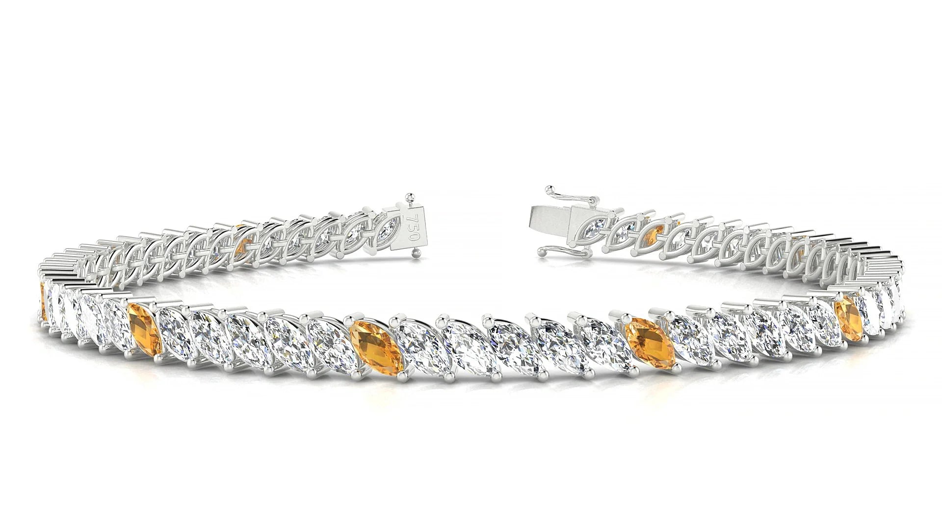 Venezia 1-5 | 18k White Gold 5 x 2.5 mm Marquise Natural Citrine & Diamond Tennis Bracelet
