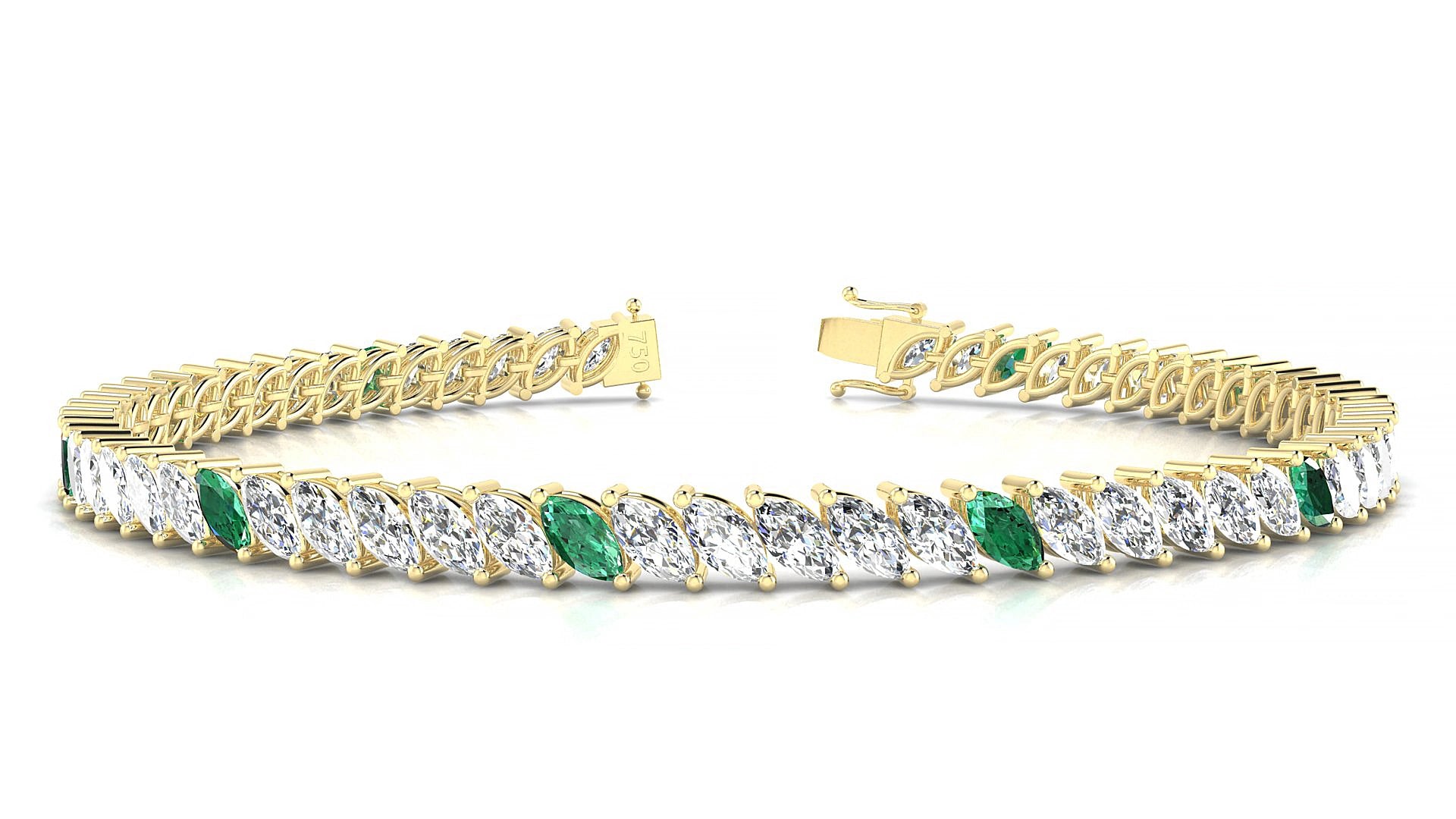 Venezia 1-5 | 18k Yellow Gold 5 x 2.5 mm Marquise Natural Emerald & Diamond 20 cm Tennis Bracelet
