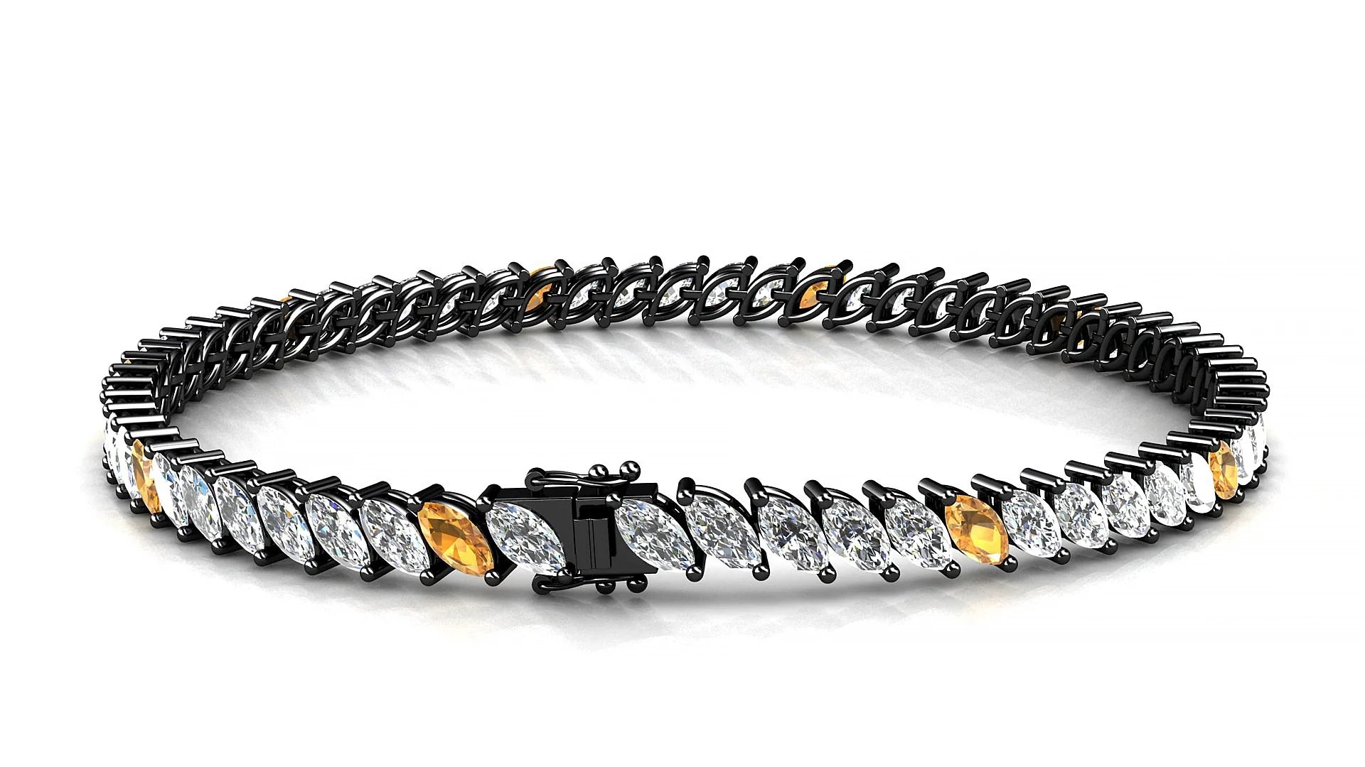 Venezia 1-5 | 18k Black Gold 5 x 2.5 mm Marquise Natural Citrine & Diamond Tennis Bracelet