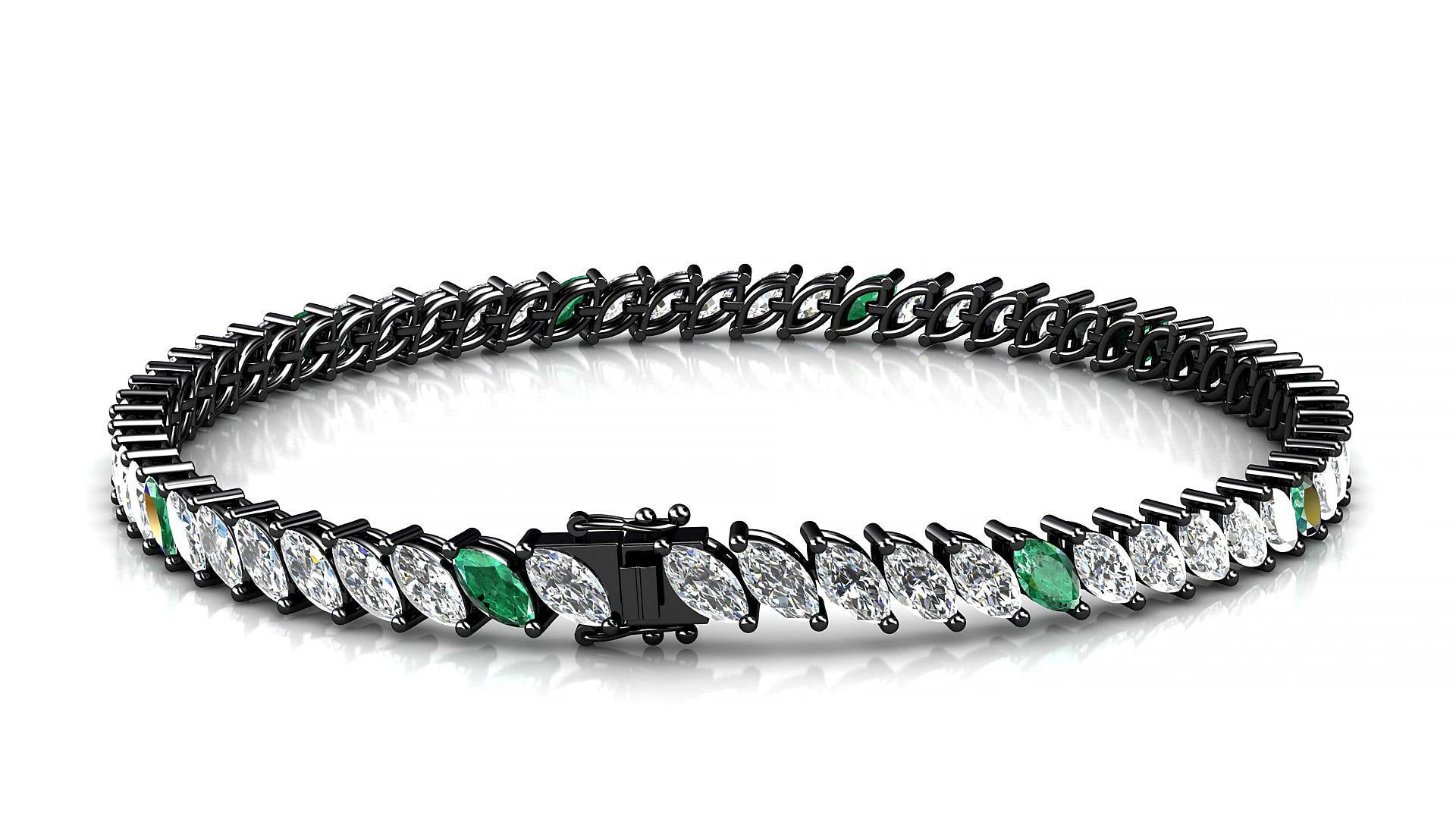Venezia 1-5 | 18k Black Gold 5 x 2.5 mm Marquise Natural Emerald & Diamond 15 cm Tennis Bracelet