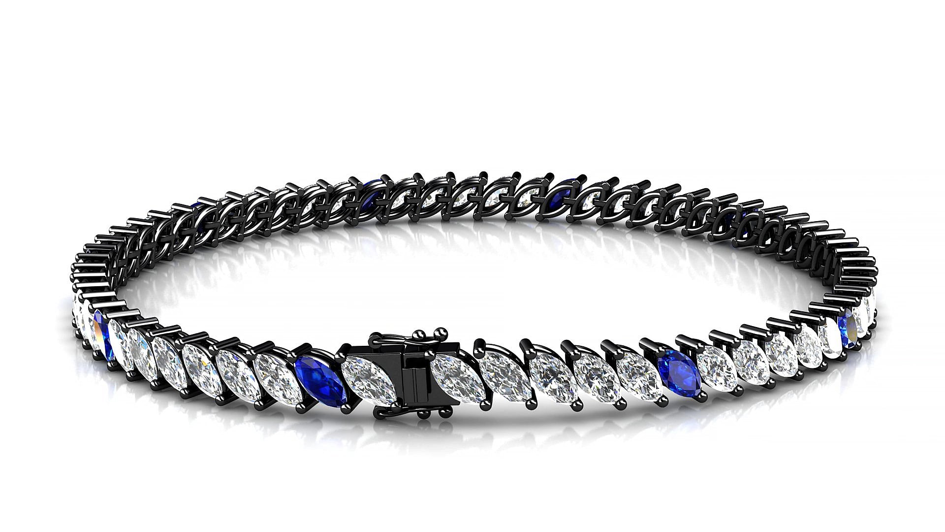 Venezia 1-5 | 18k Black Gold 5 x 2.5 mm Marquise Natural Sapphire & Diamond 15 cm Tennis Bracelet
