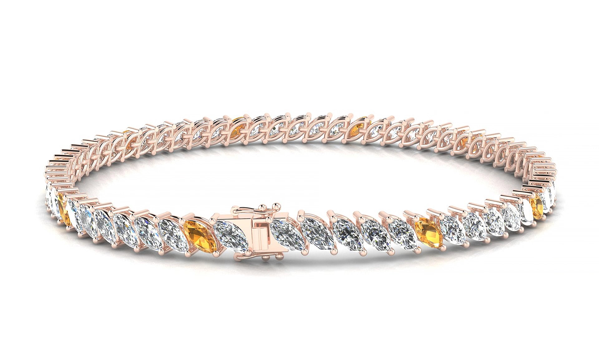 Venezia 1-5 | 18k Rose Gold 5 x 2.5 mm Marquise Natural Citrine & Diamond 18 cm Tennis Bracelet