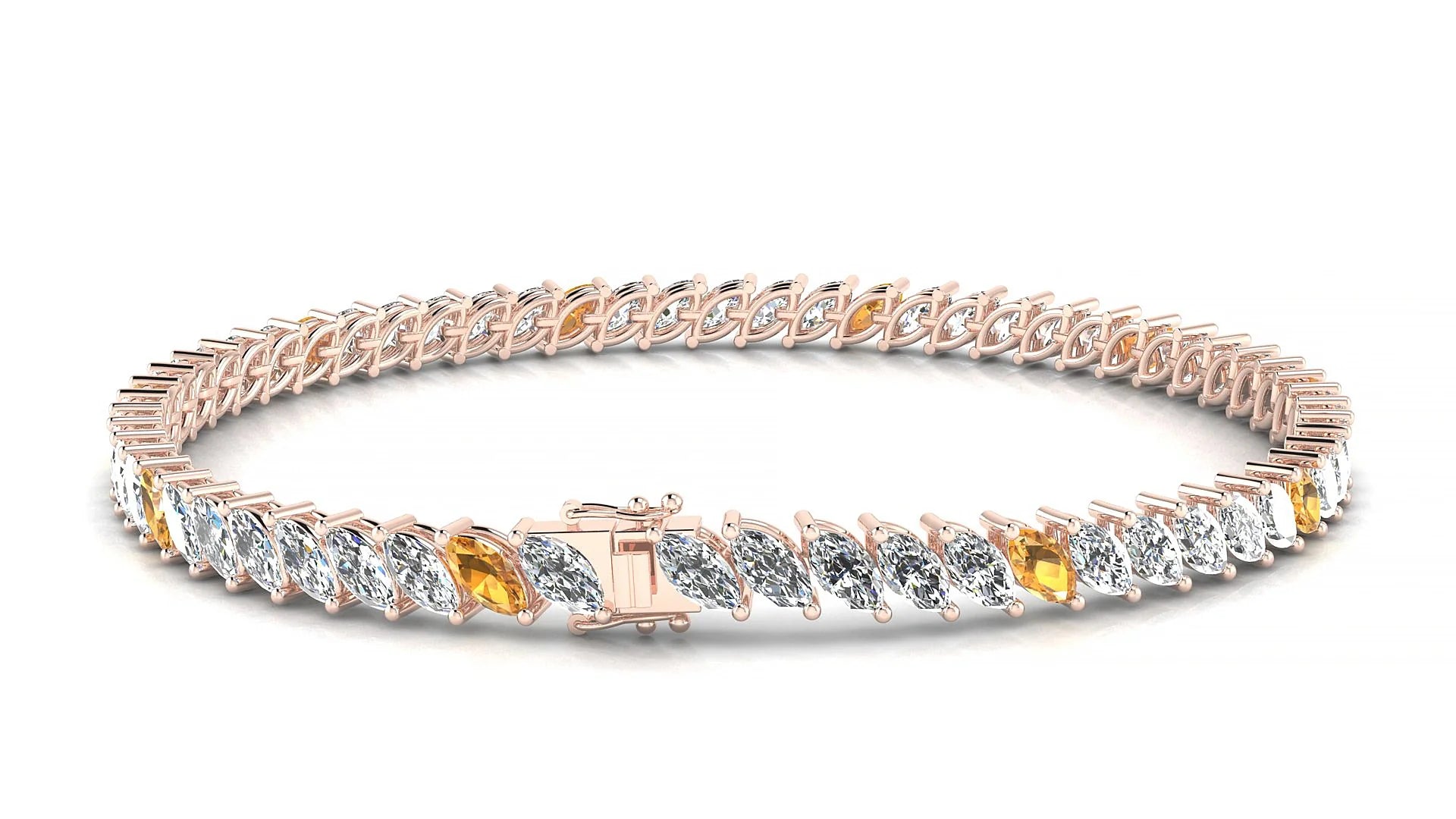 Venezia 1-5 | 18k Rose Gold 5 x 2.5 mm Marquise Natural Citrine & Diamond Tennis Bracelet