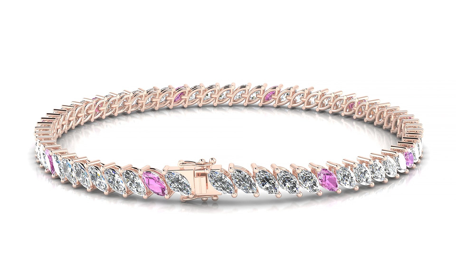 Venezia 1-5 | 18k Rose Gold 5 x 2.5 mm Marquise Natural Pink Sapphire & Diamond 15 cm Tennis Bracelet