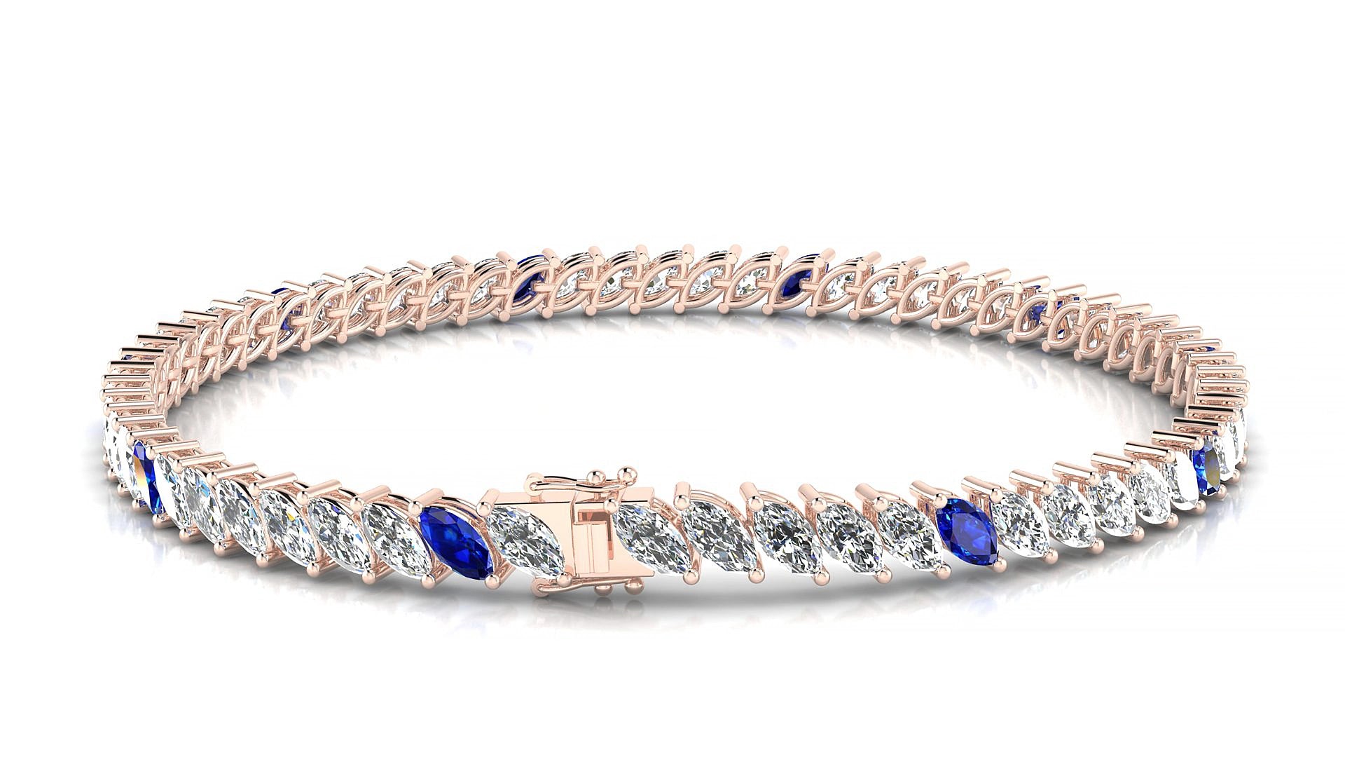 Venezia 1-5 | 18k Rose Gold 5 x 2.5 mm Marquise Natural Sapphire & Diamond 17 cm Tennis Bracelet