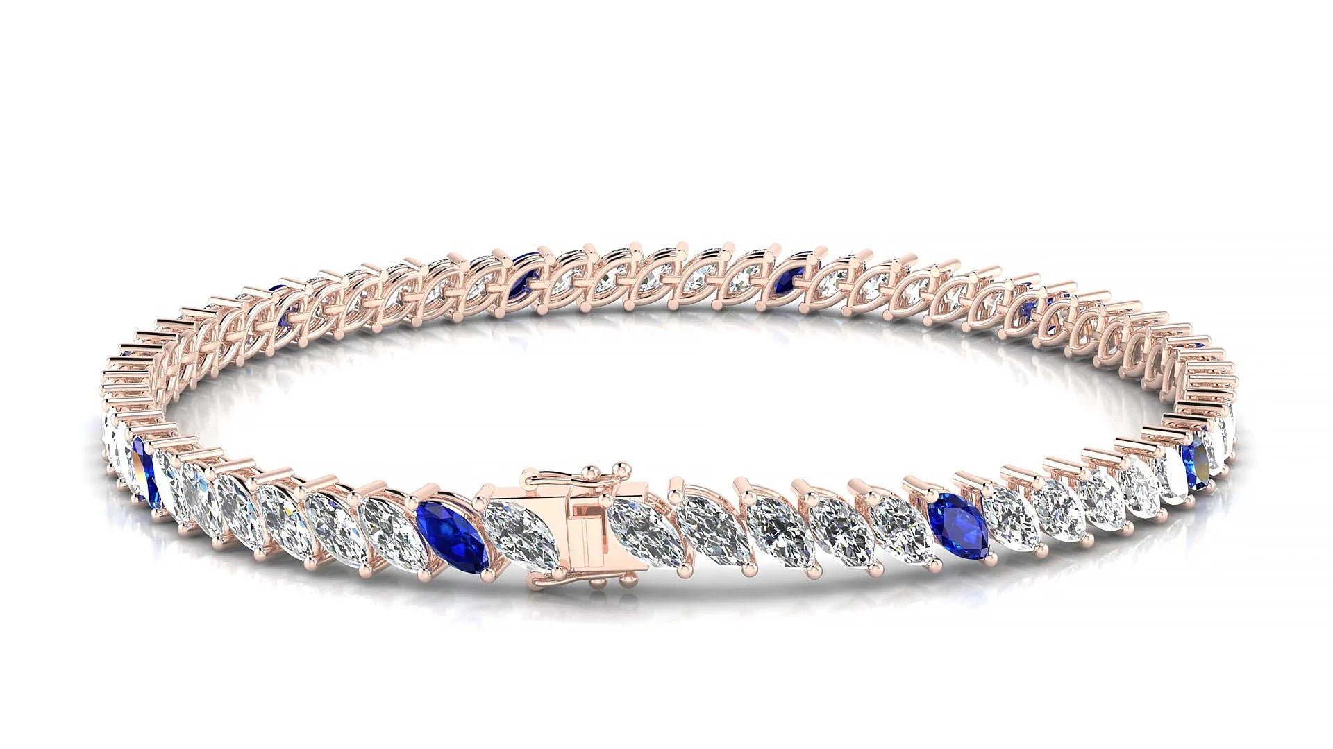 Venezia 1-5 | 18k Rose Gold 5 x 2.5 mm Marquise Natural Sapphire & Diamond 18 cm Tennis Bracelet
