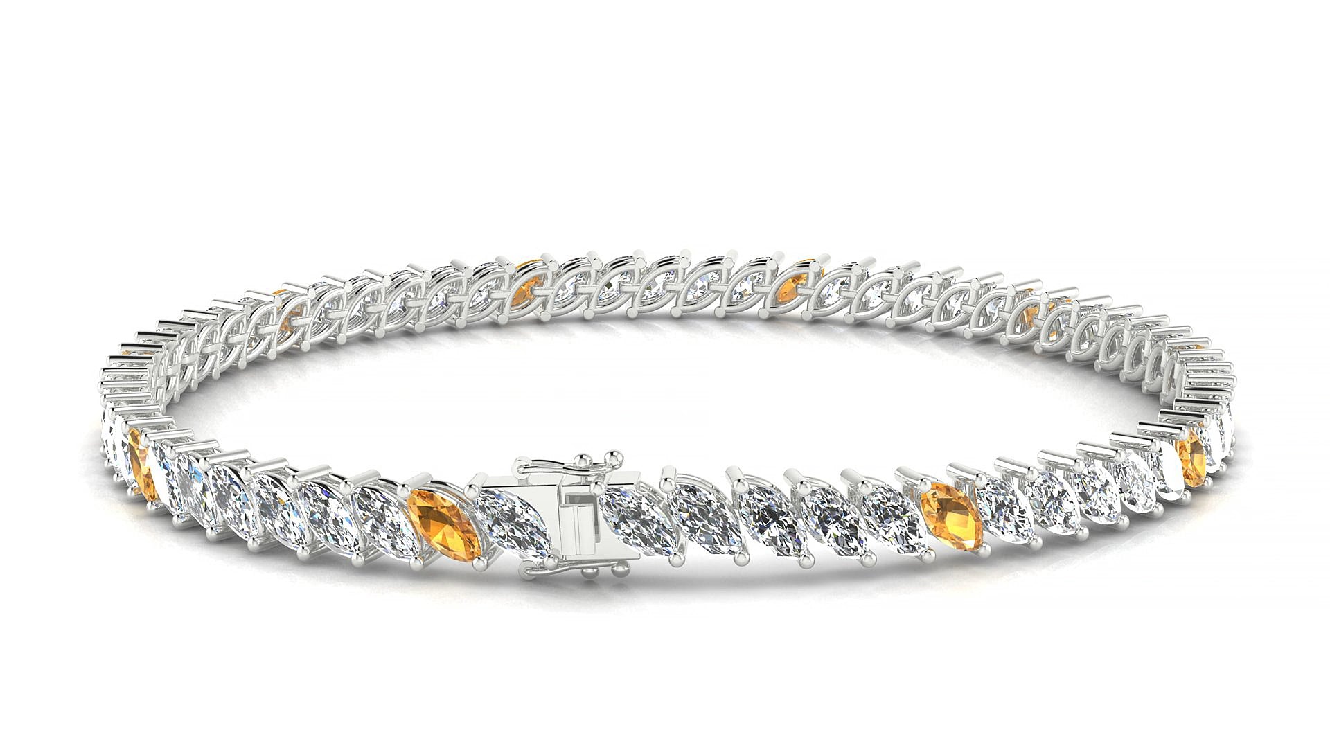 Venezia 1-5 | 18k White Gold 5 x 2.5 mm Marquise Natural Citrine & Diamond 18 cm Tennis Bracelet
