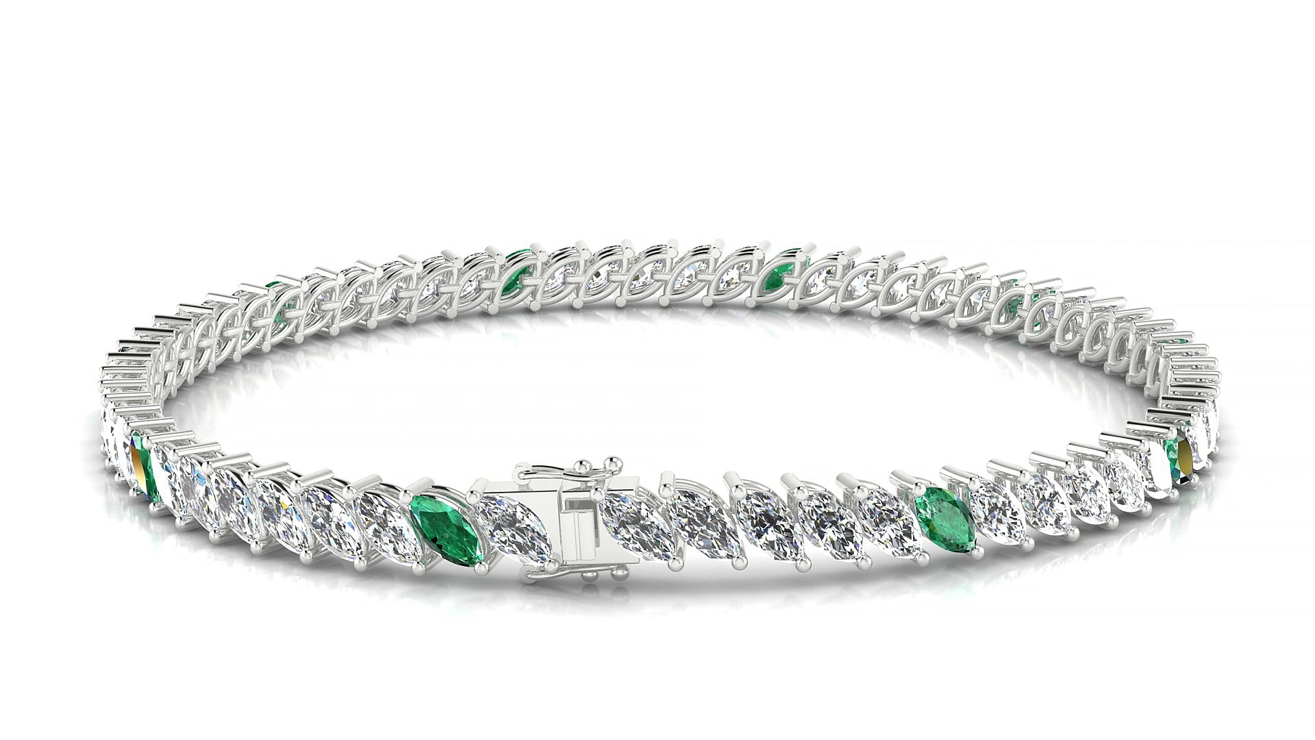 Venezia 1-5 | 18k White Gold 5 x 2.5 mm Marquise Natural Emerald & Diamond 20 cm Tennis Bracelet