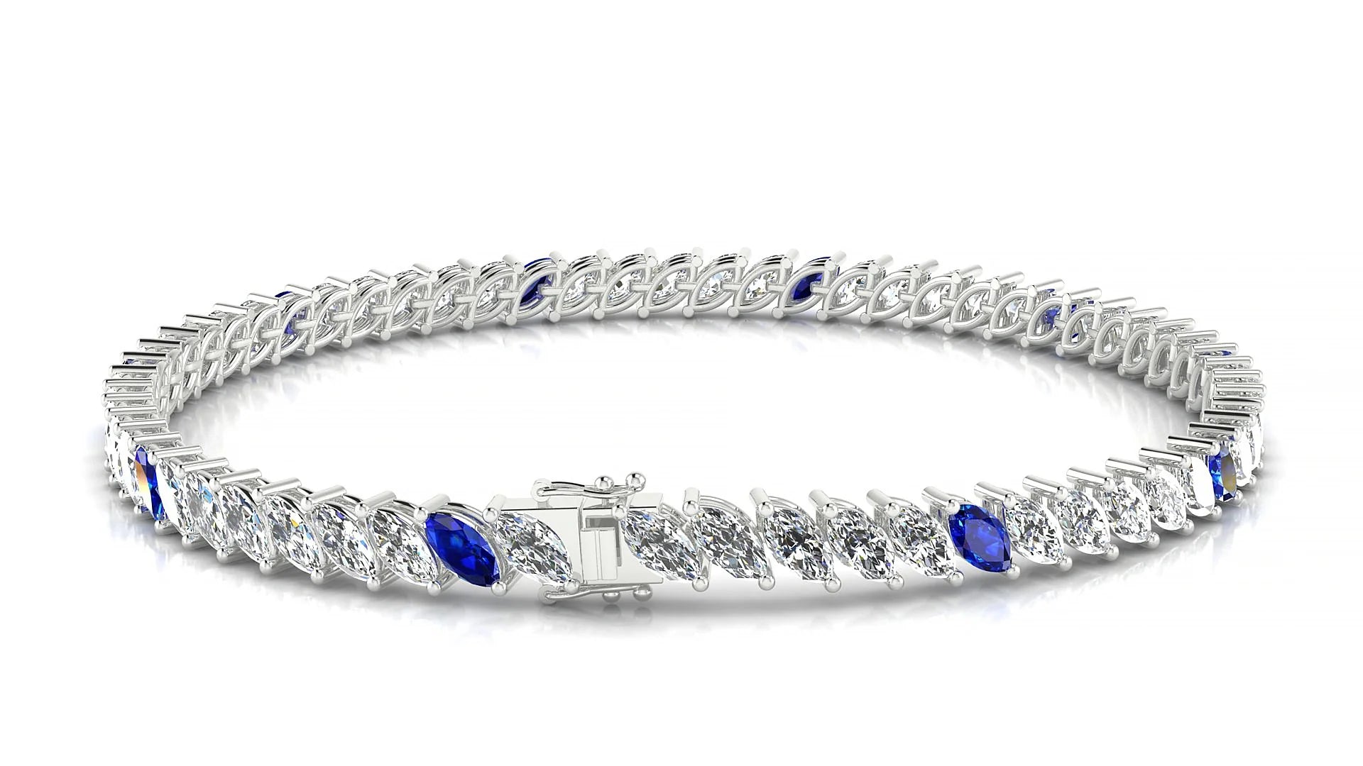 Venezia 1-5 | 18k White Gold 5 x 2.5 mm Marquise Natural Sapphire & Diamond 18 cm Tennis Bracelet